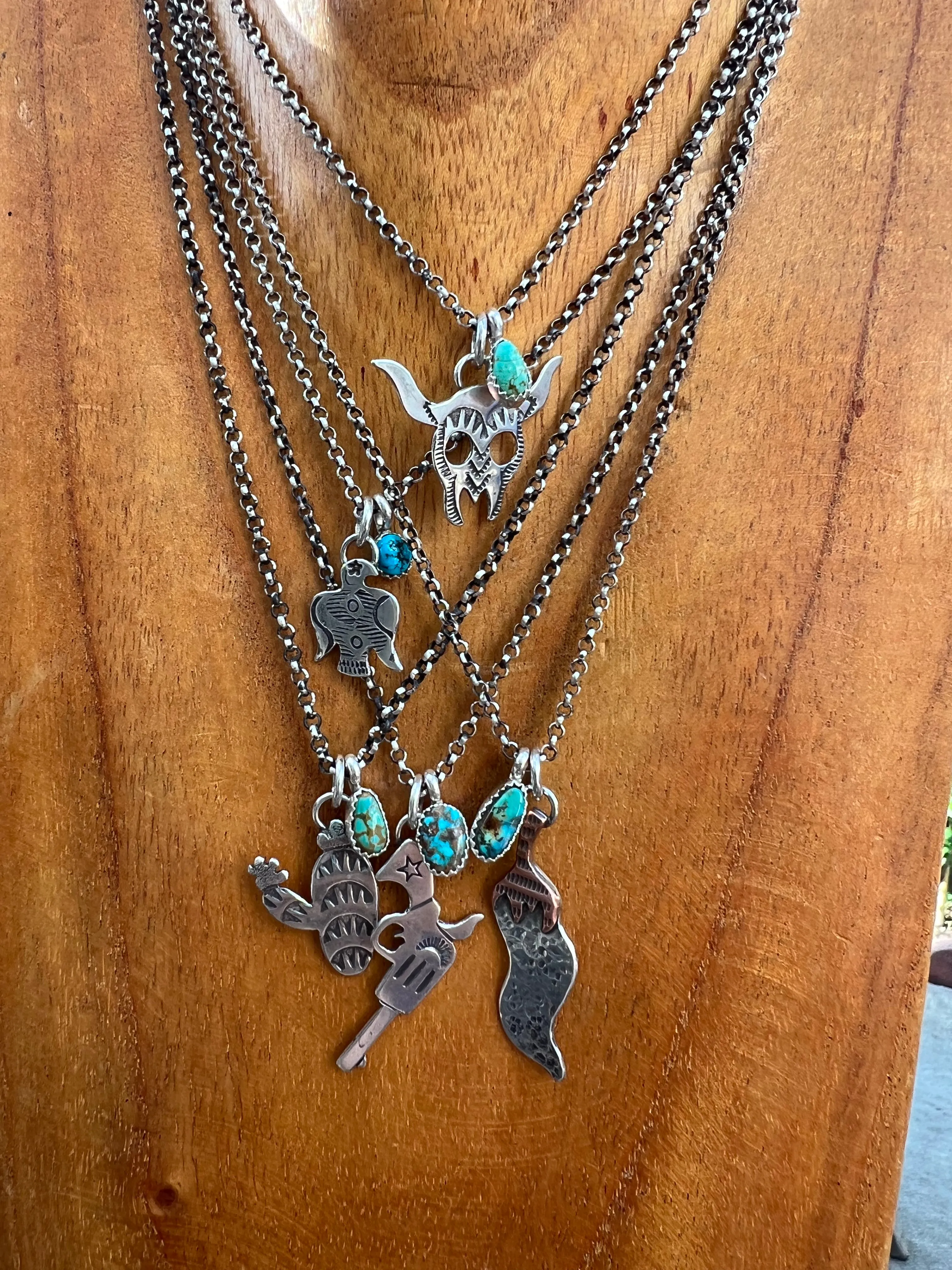 Turquoise Handstamped Charm Necklace
