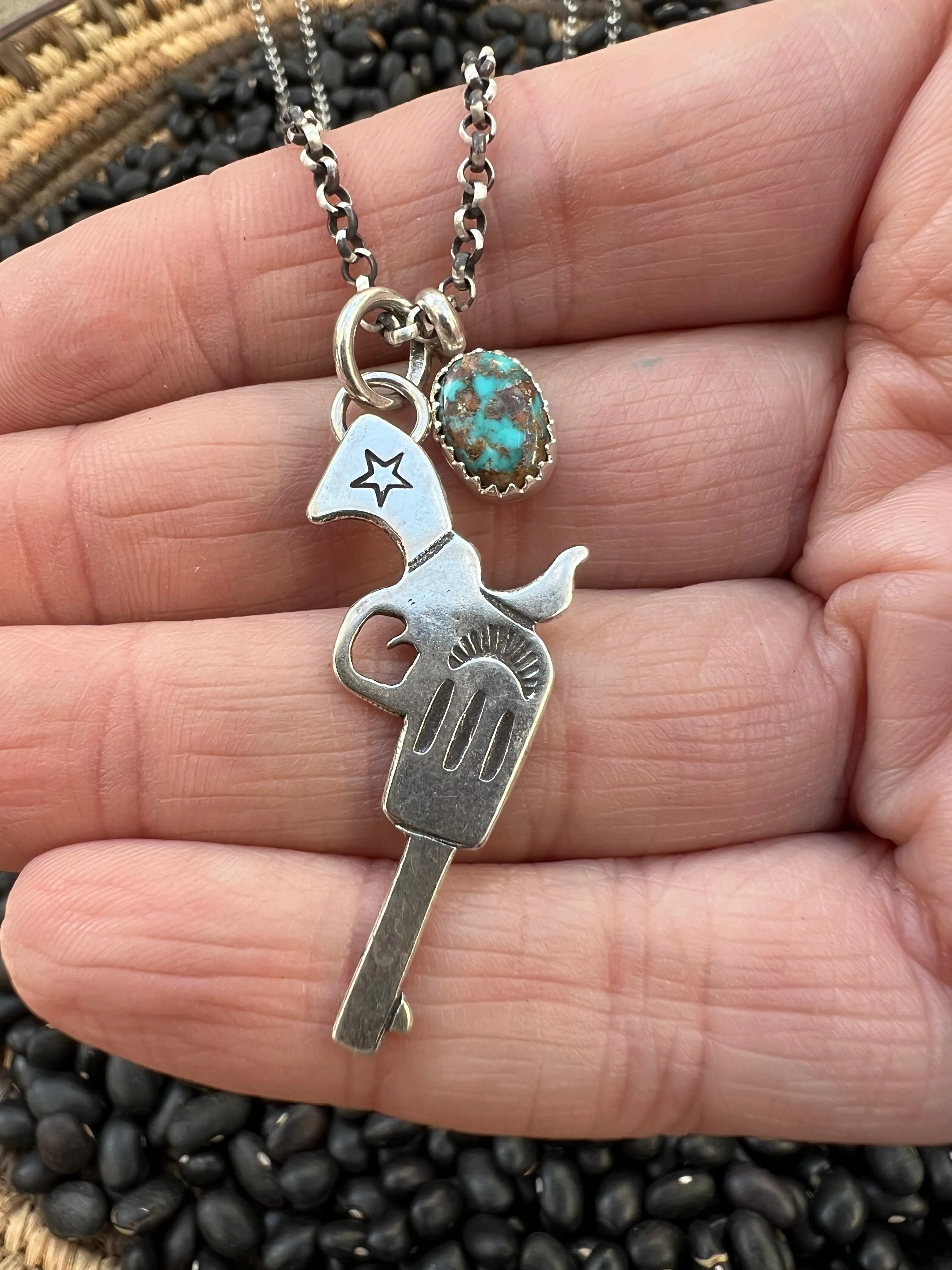Turquoise Handstamped Charm Necklace