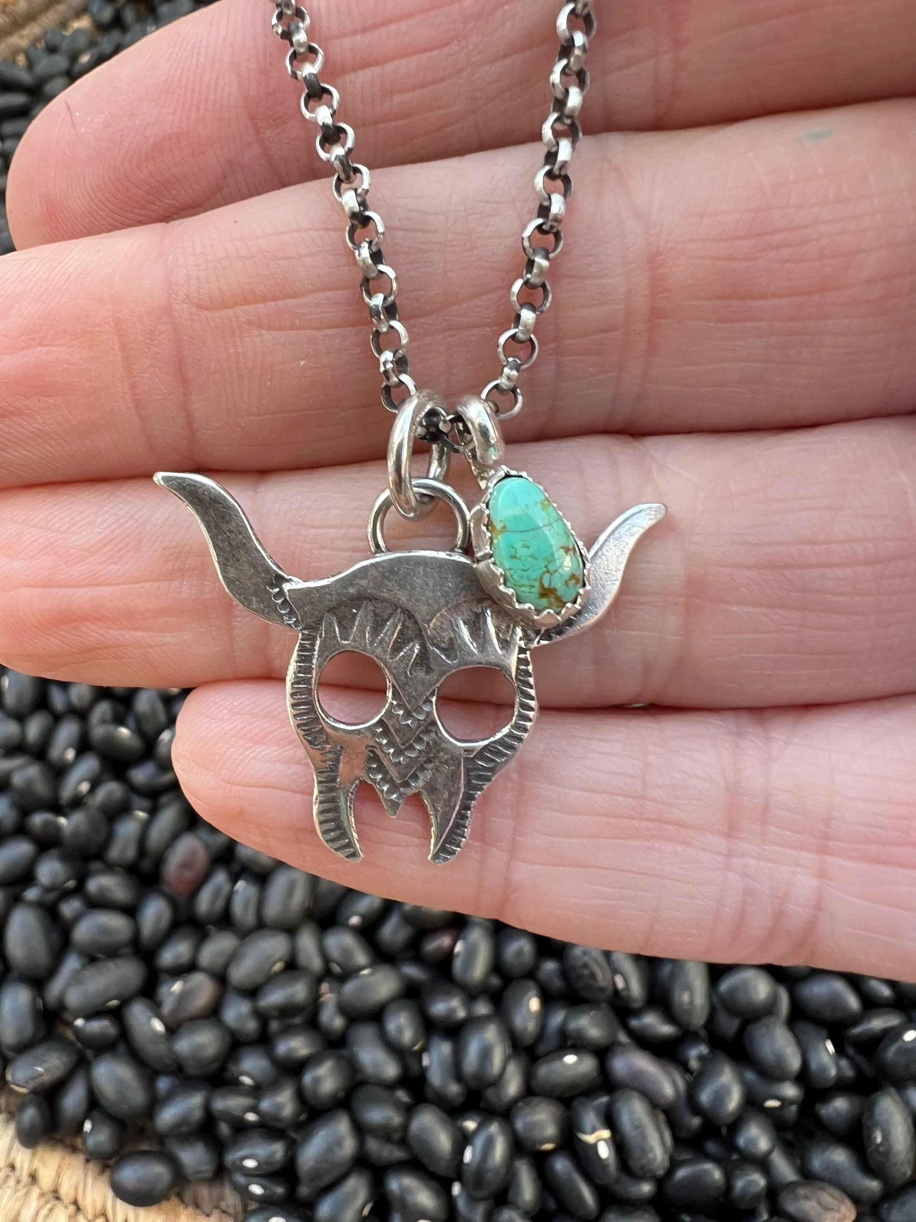 Turquoise Handstamped Charm Necklace