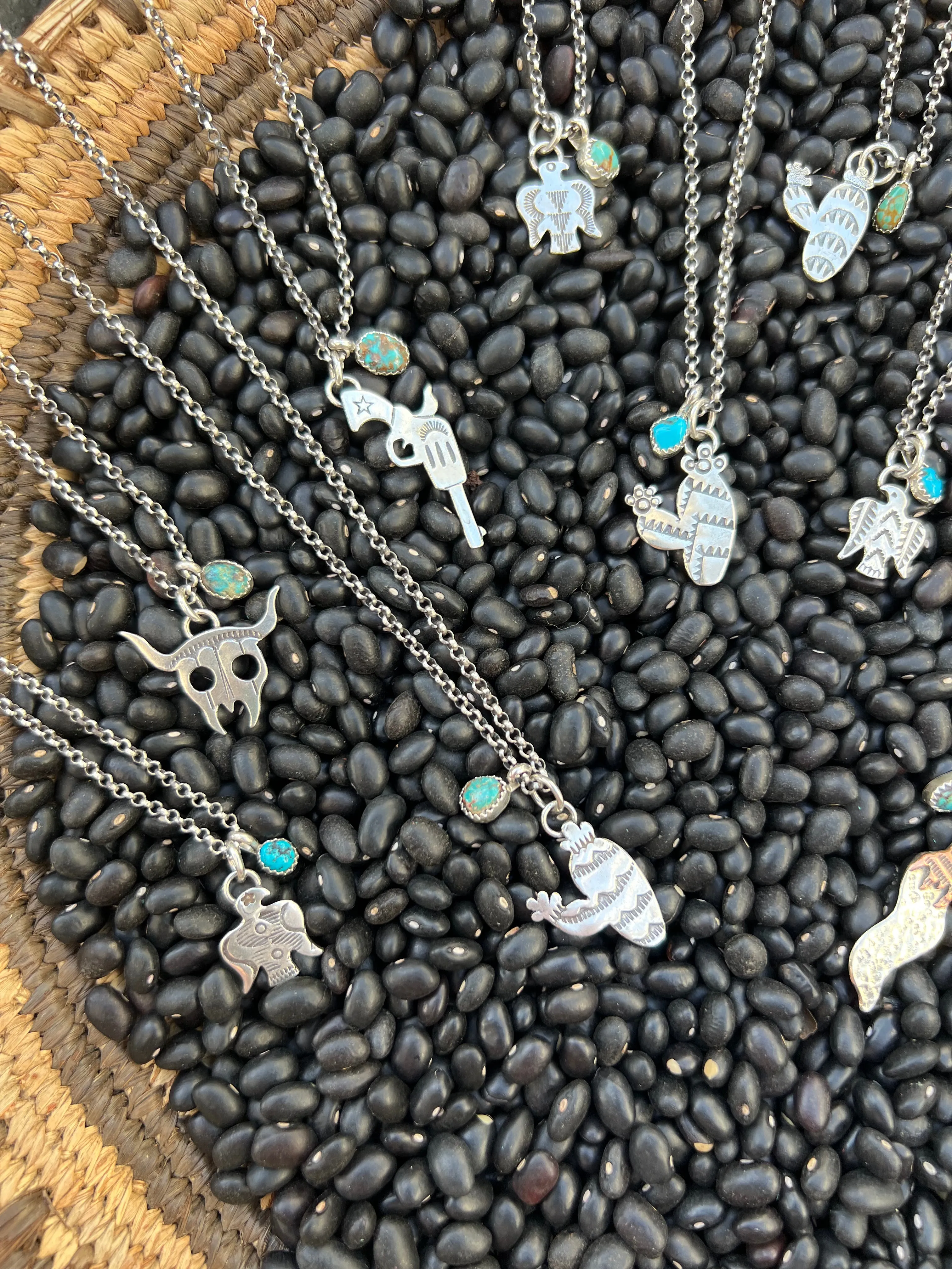 Turquoise Handstamped Charm Necklace