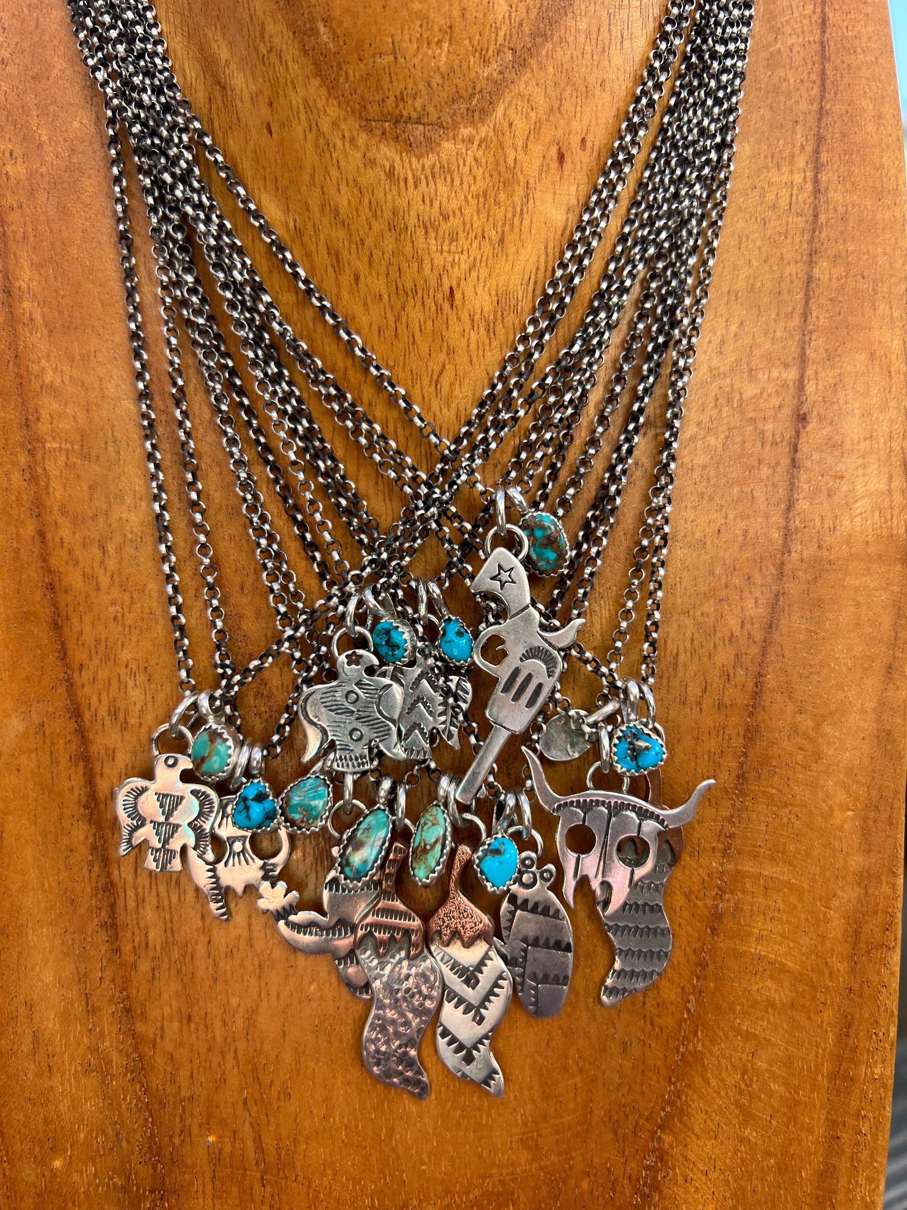 Turquoise Handstamped Charm Necklace