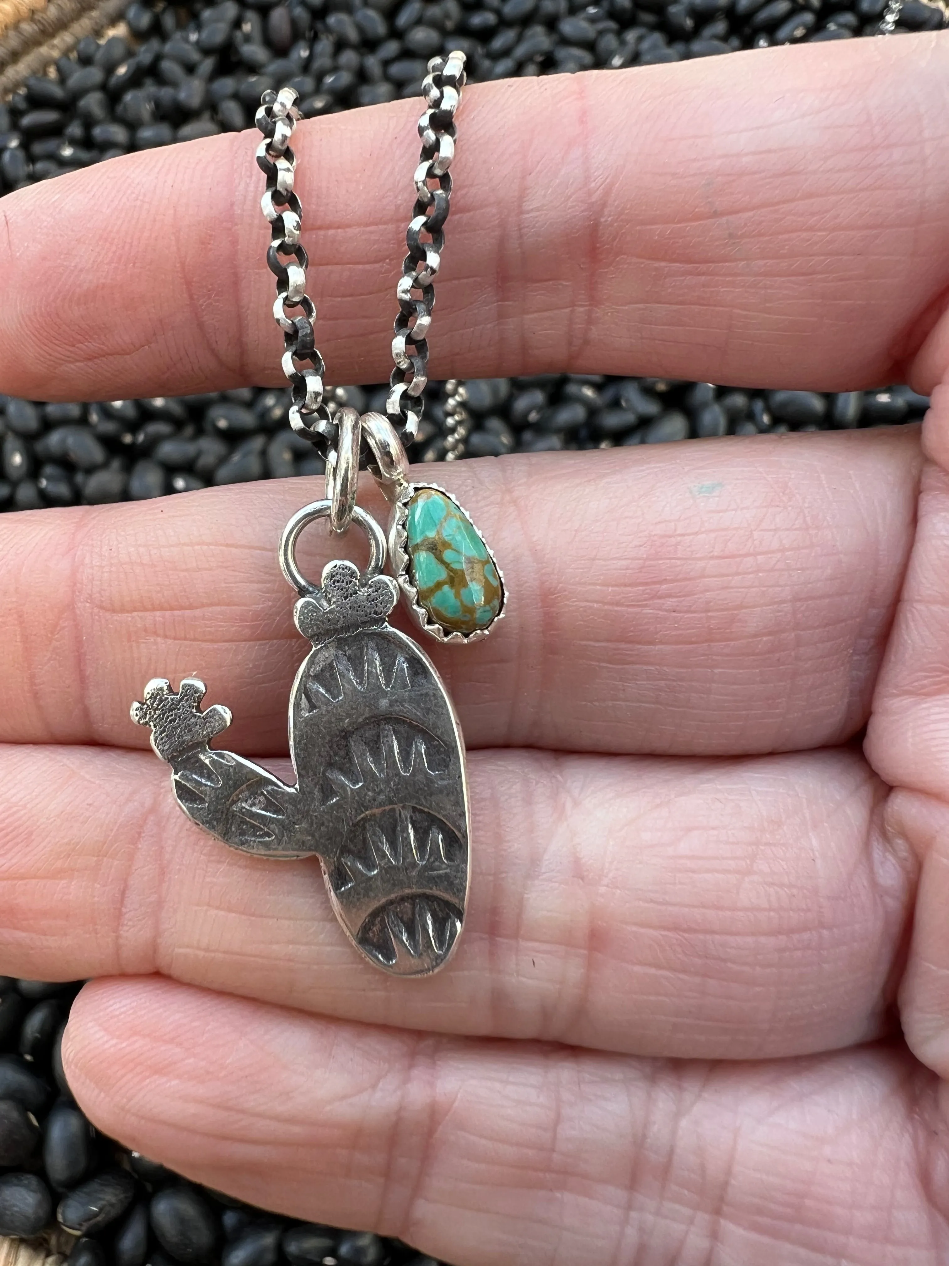 Turquoise Handstamped Charm Necklace