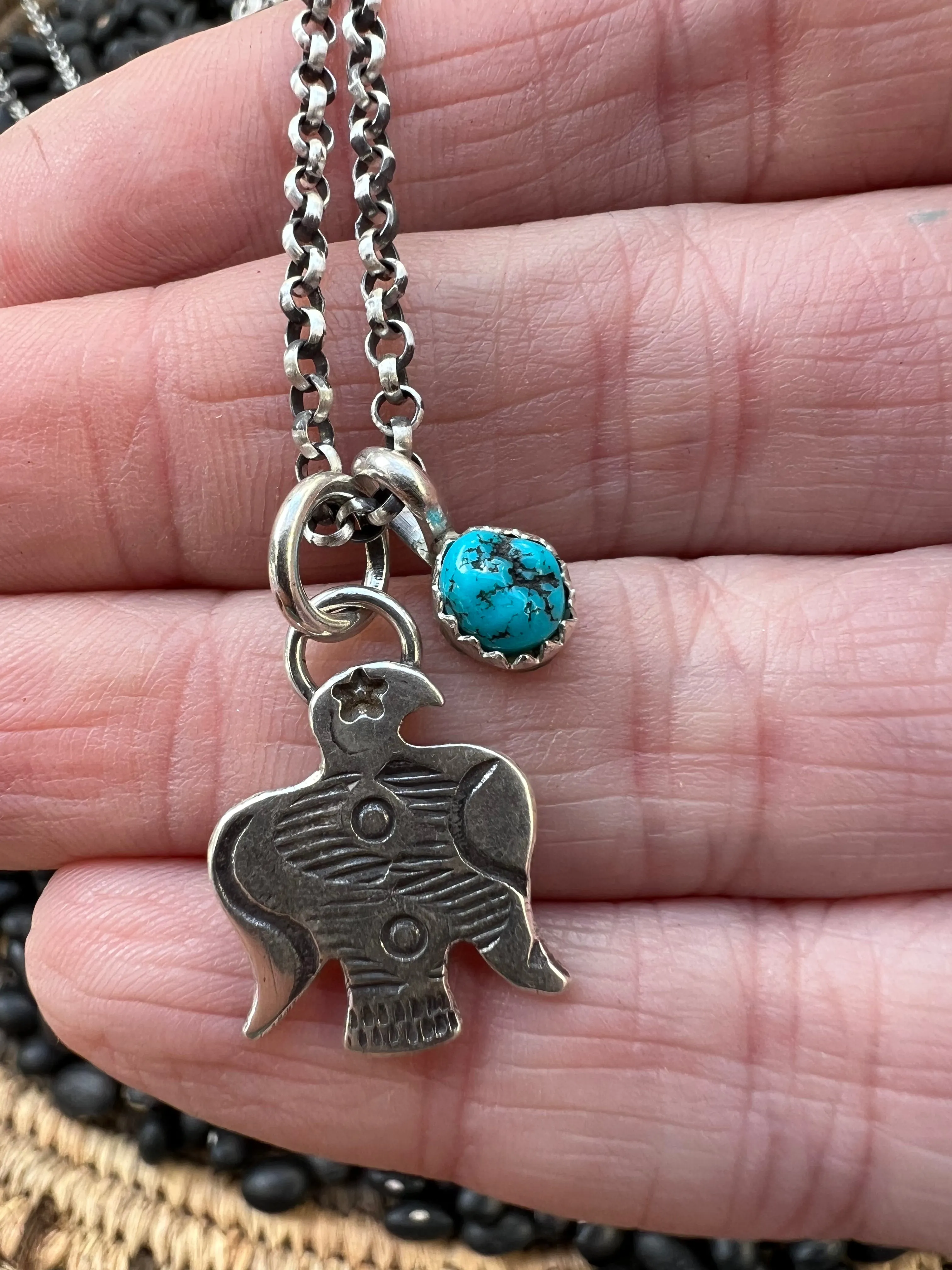 Turquoise Handstamped Charm Necklace