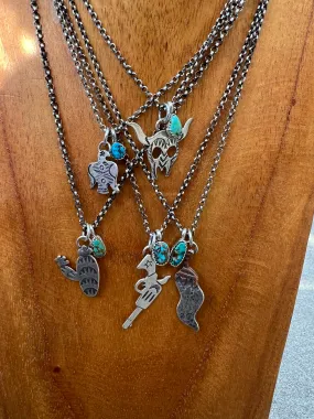 Turquoise Handstamped Charm Necklace