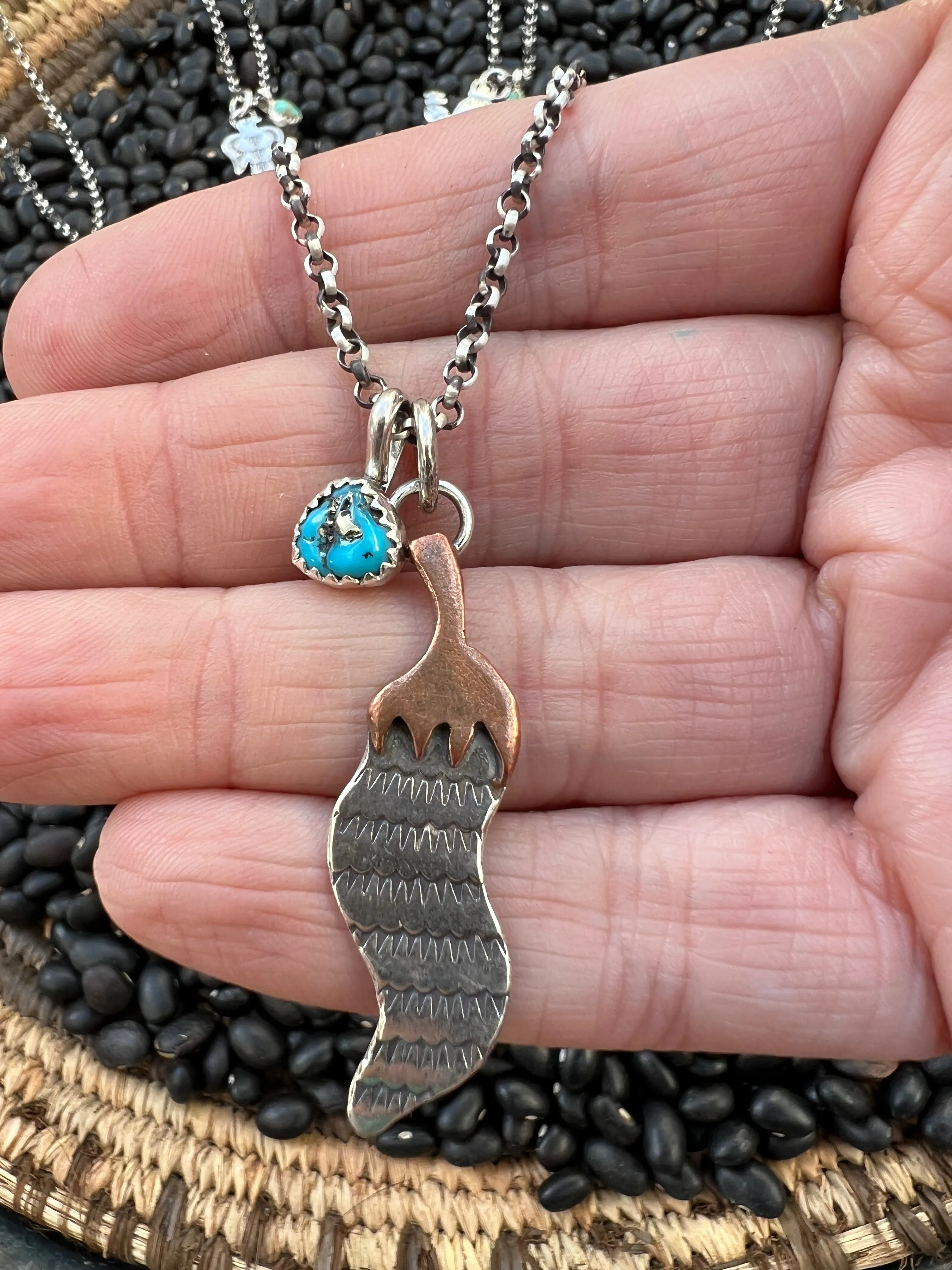 Turquoise Handstamped Charm Necklace