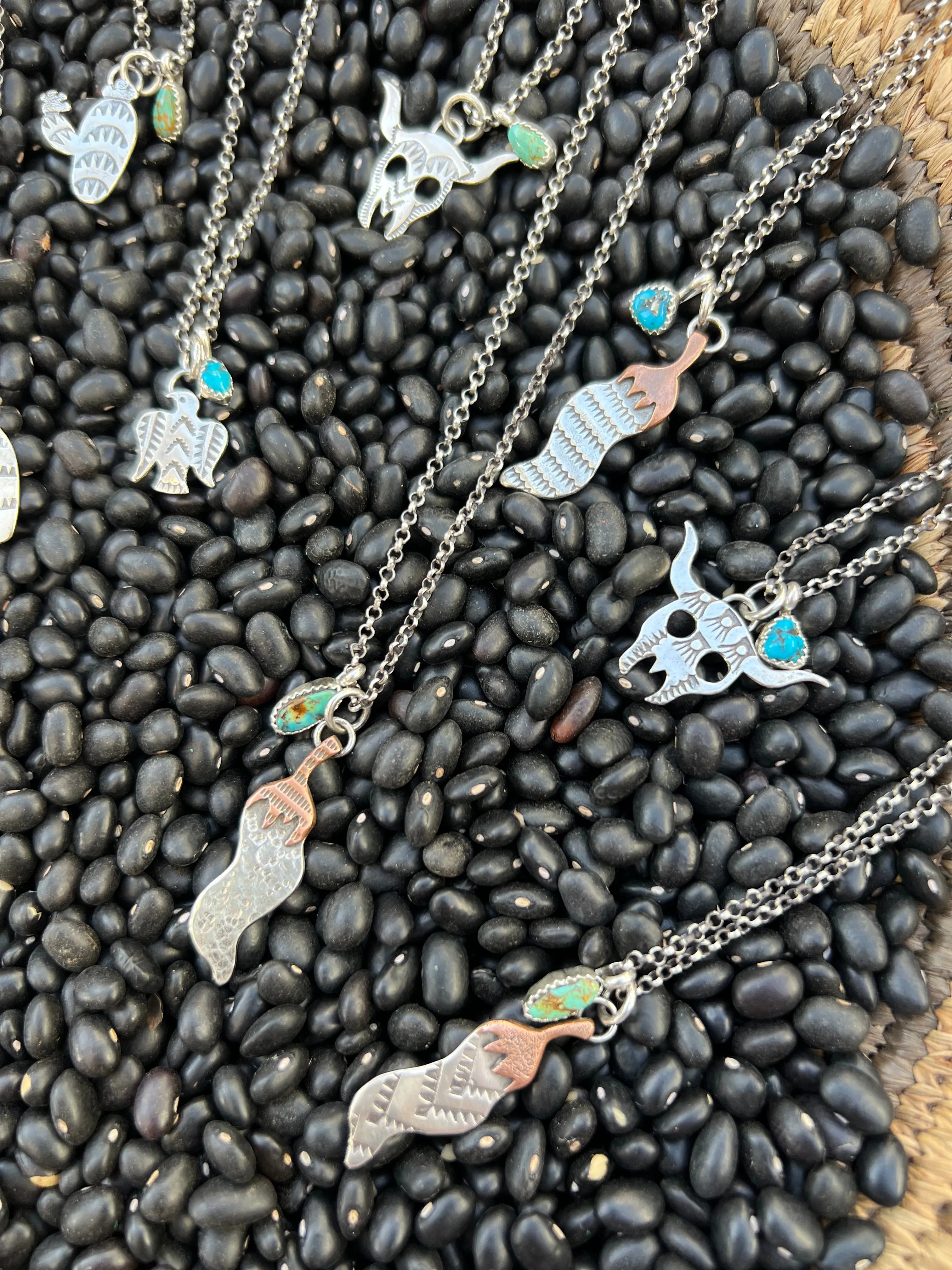 Turquoise Handstamped Charm Necklace