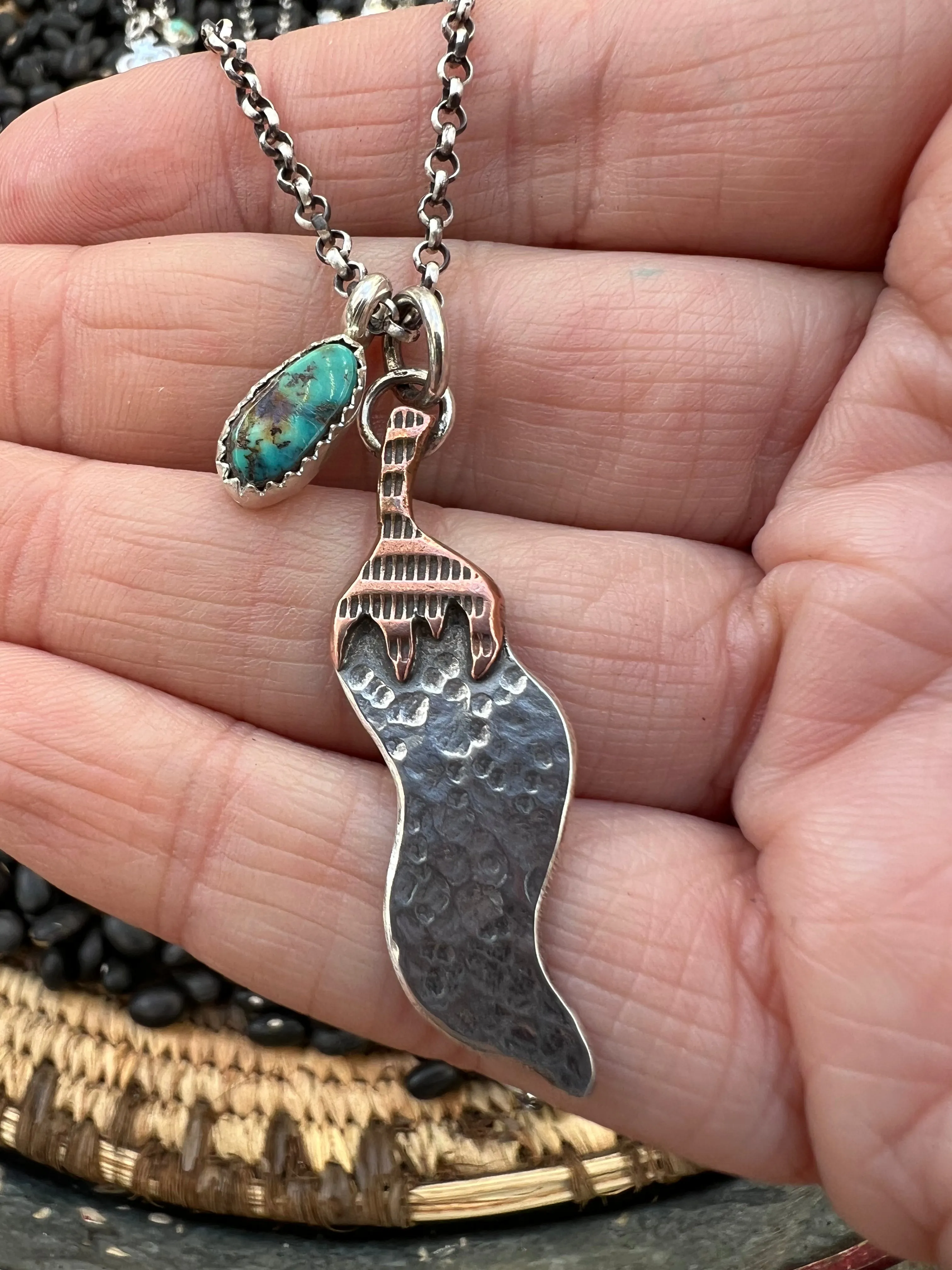 Turquoise Handstamped Charm Necklace