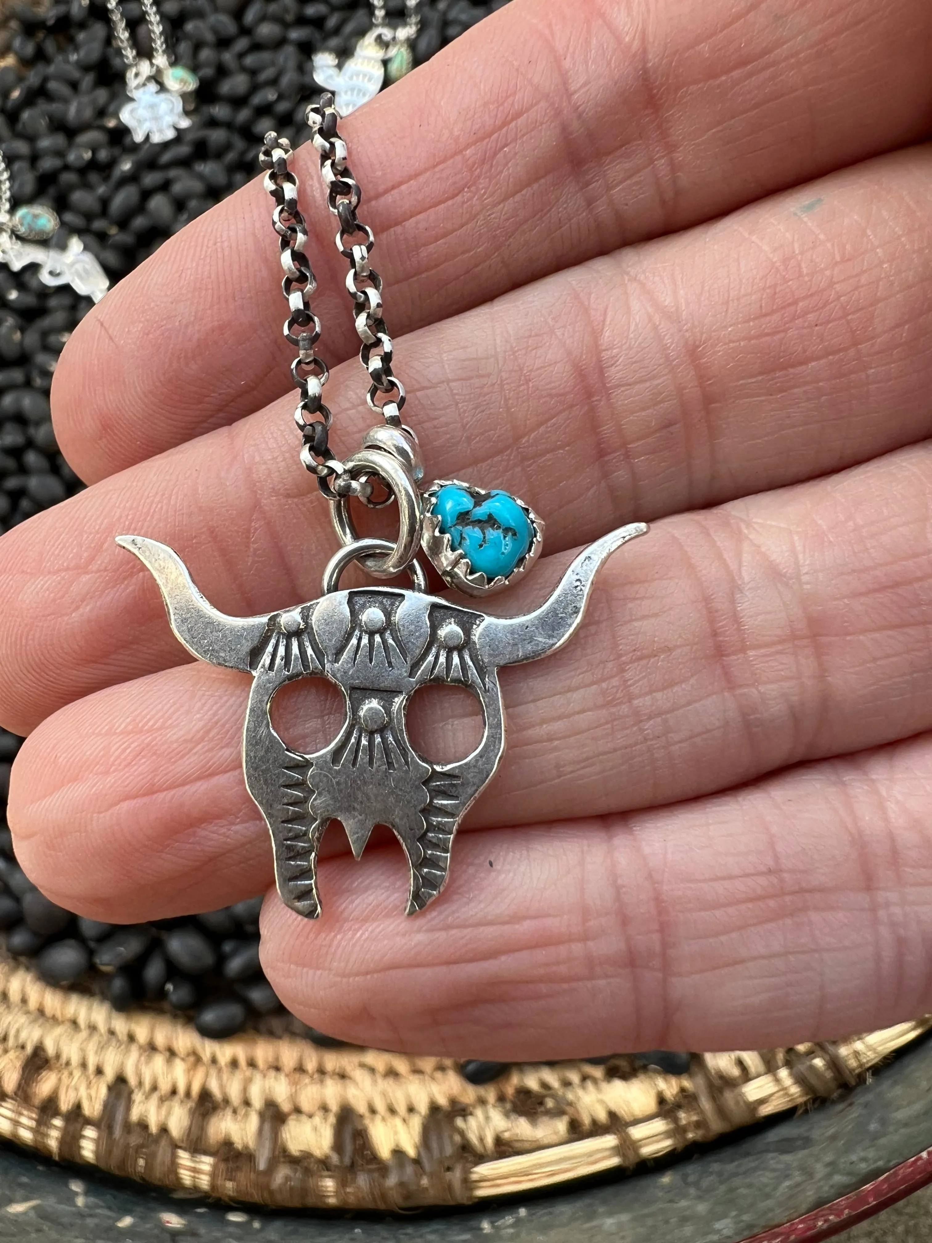 Turquoise Handstamped Charm Necklace