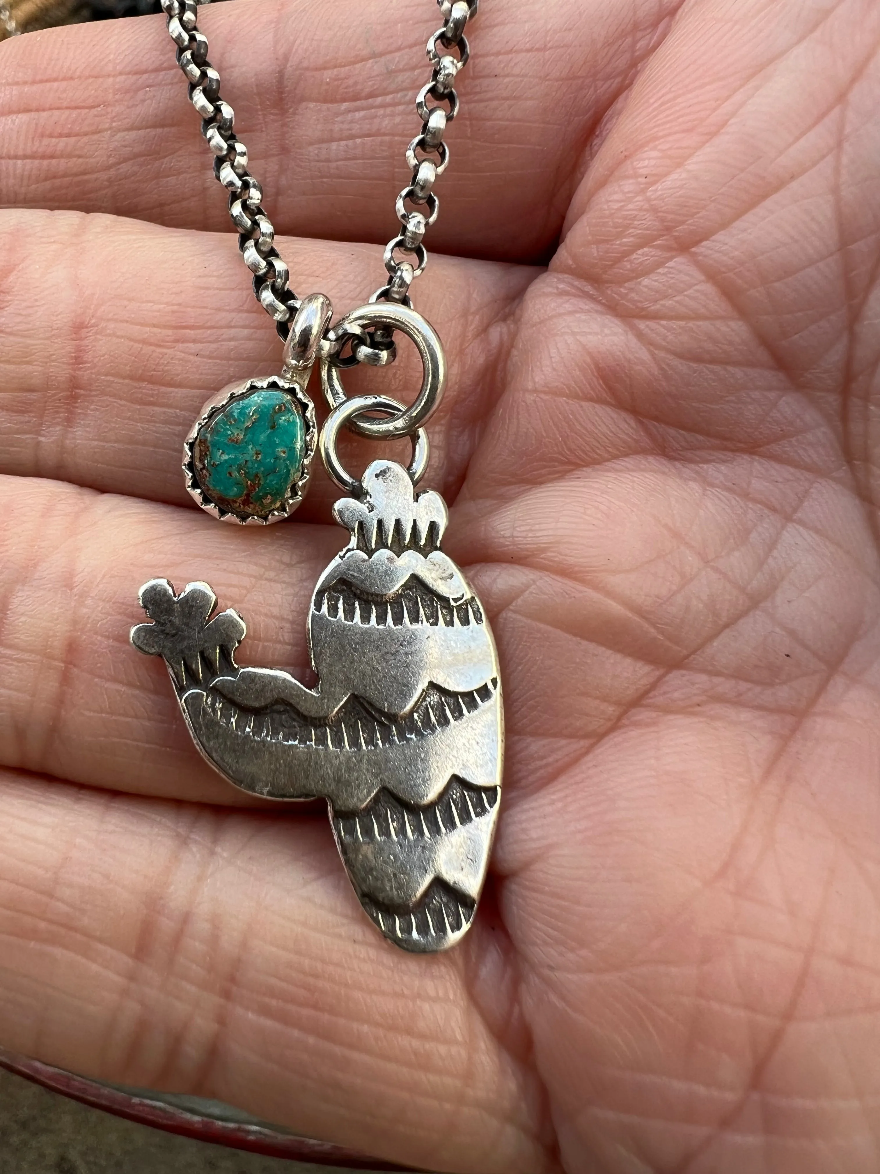 Turquoise Handstamped Charm Necklace