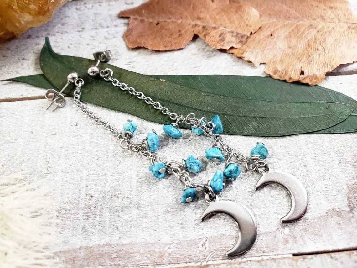 Turquoise stud duster earrings