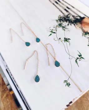 Turquoise Teardrop Thread Earrings - Sterling Silver Rose Gold Plated