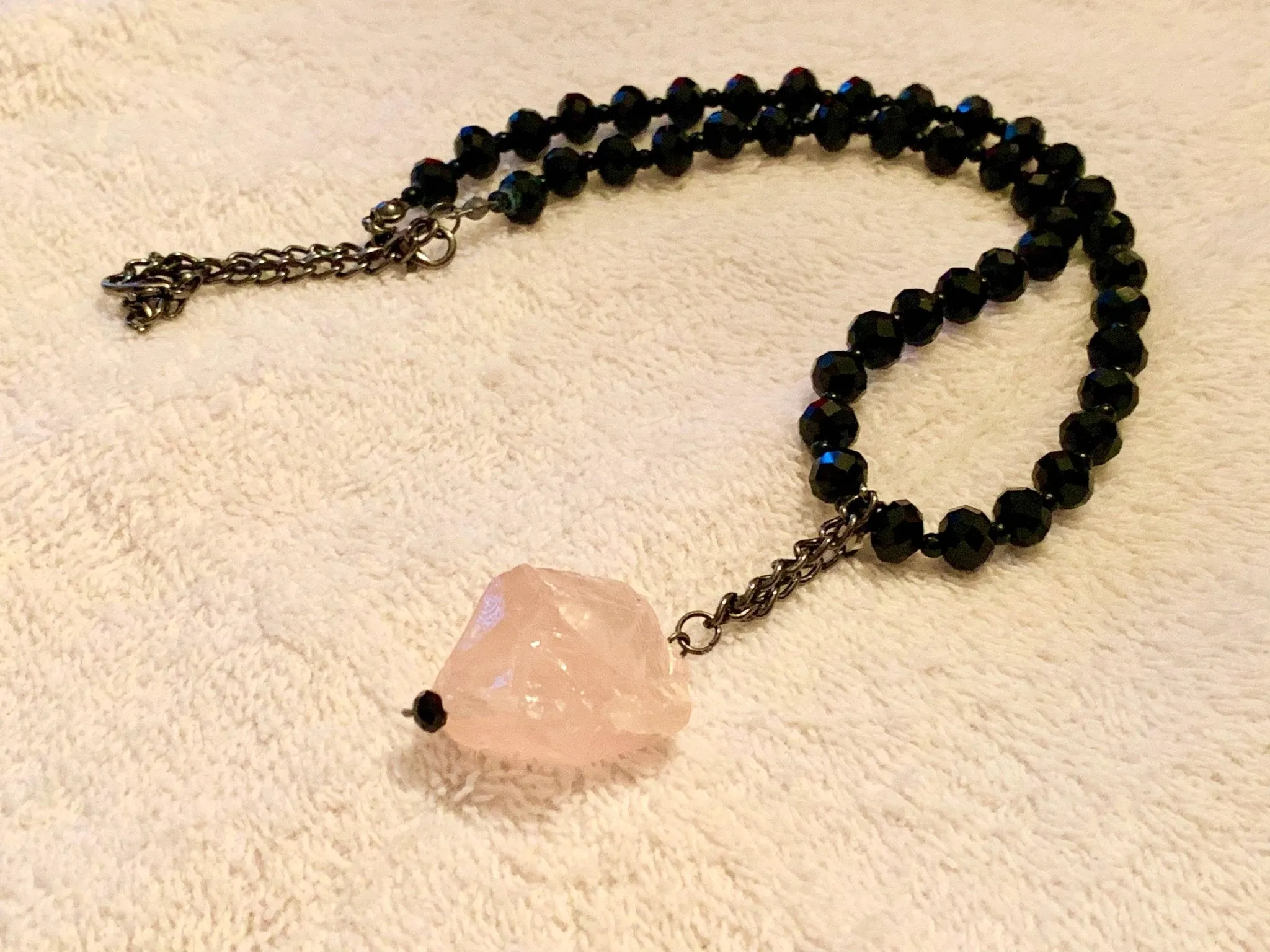 Vida Handmade Beaded Necklace/Choker with a Chunky Genuine Rose Quartz Pendant