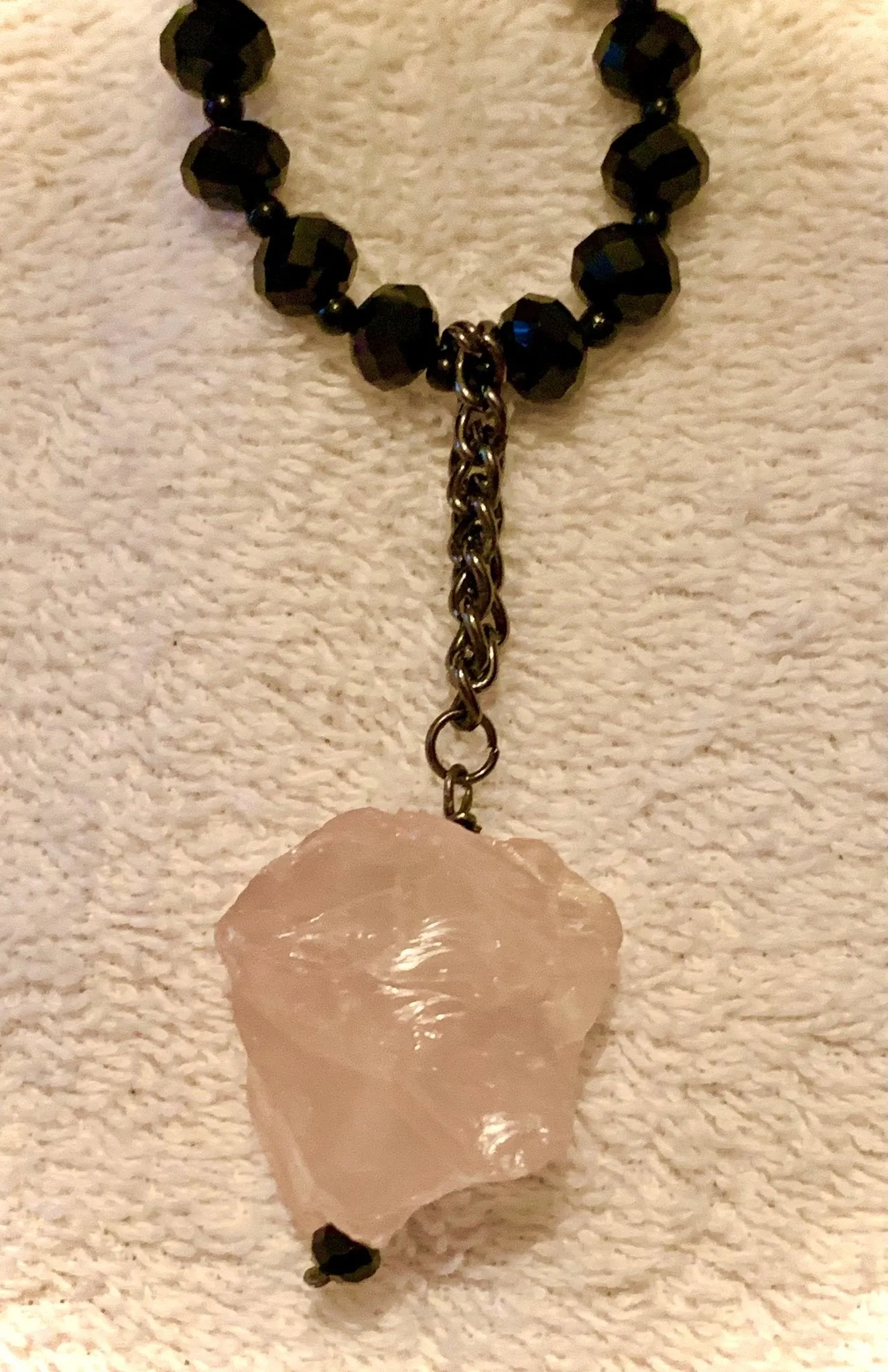 Vida Handmade Beaded Necklace/Choker with a Chunky Genuine Rose Quartz Pendant