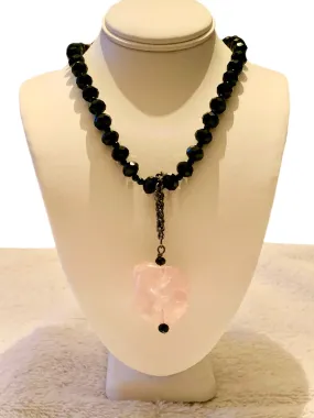 Vida Handmade Beaded Necklace/Choker with a Chunky Genuine Rose Quartz Pendant