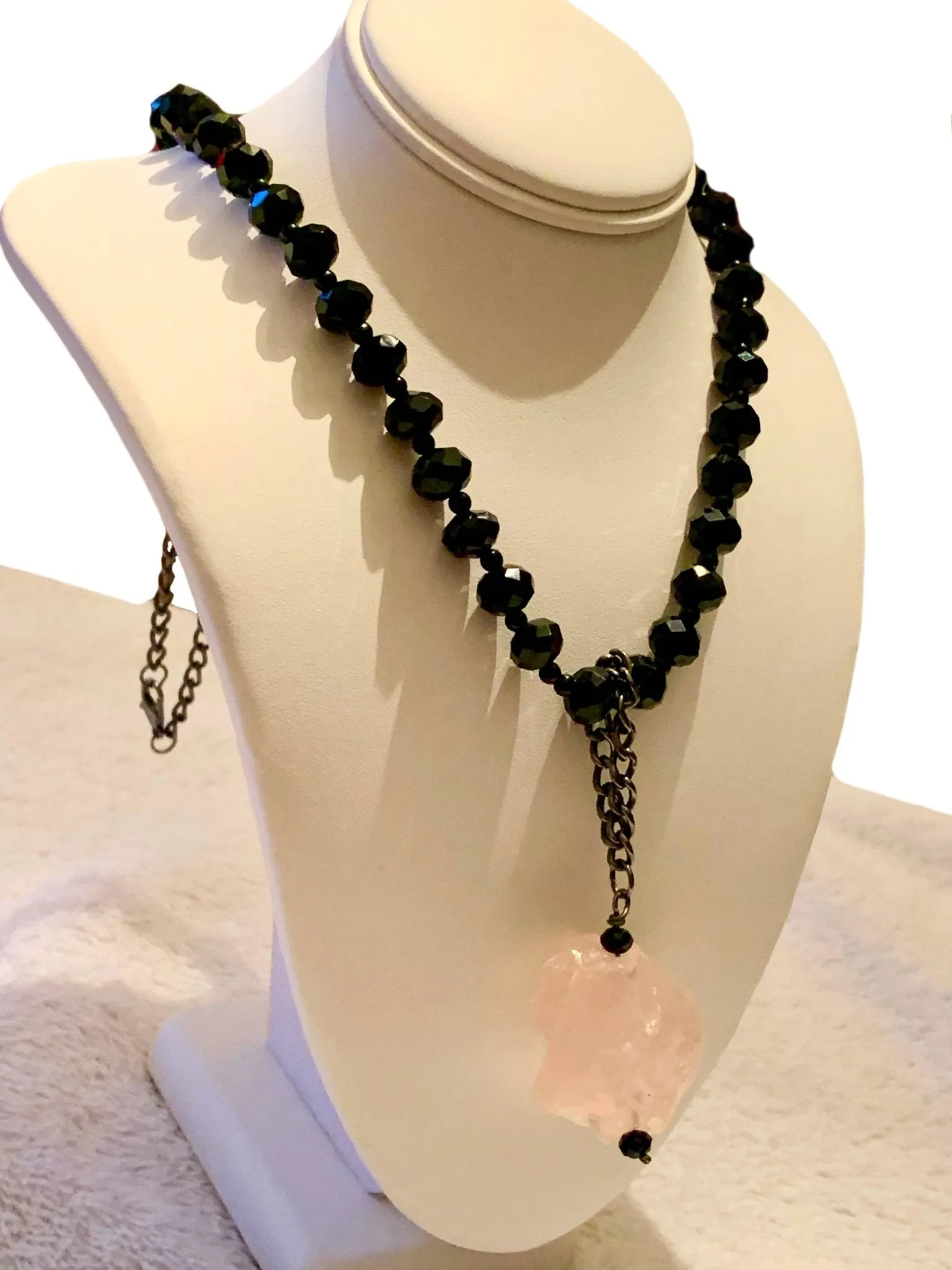 Vida Handmade Beaded Necklace/Choker with a Chunky Genuine Rose Quartz Pendant