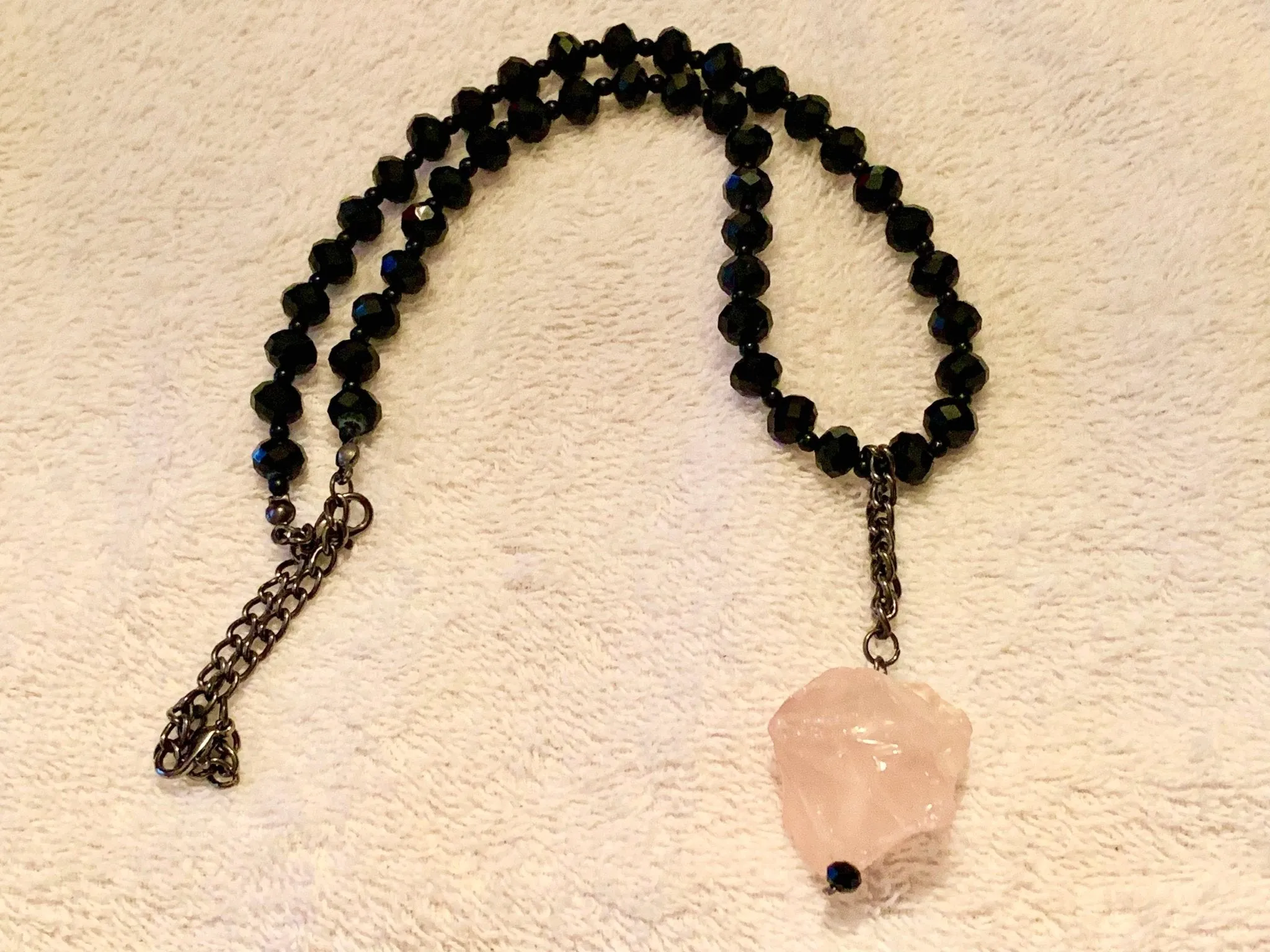 Vida Handmade Beaded Necklace/Choker with a Chunky Genuine Rose Quartz Pendant