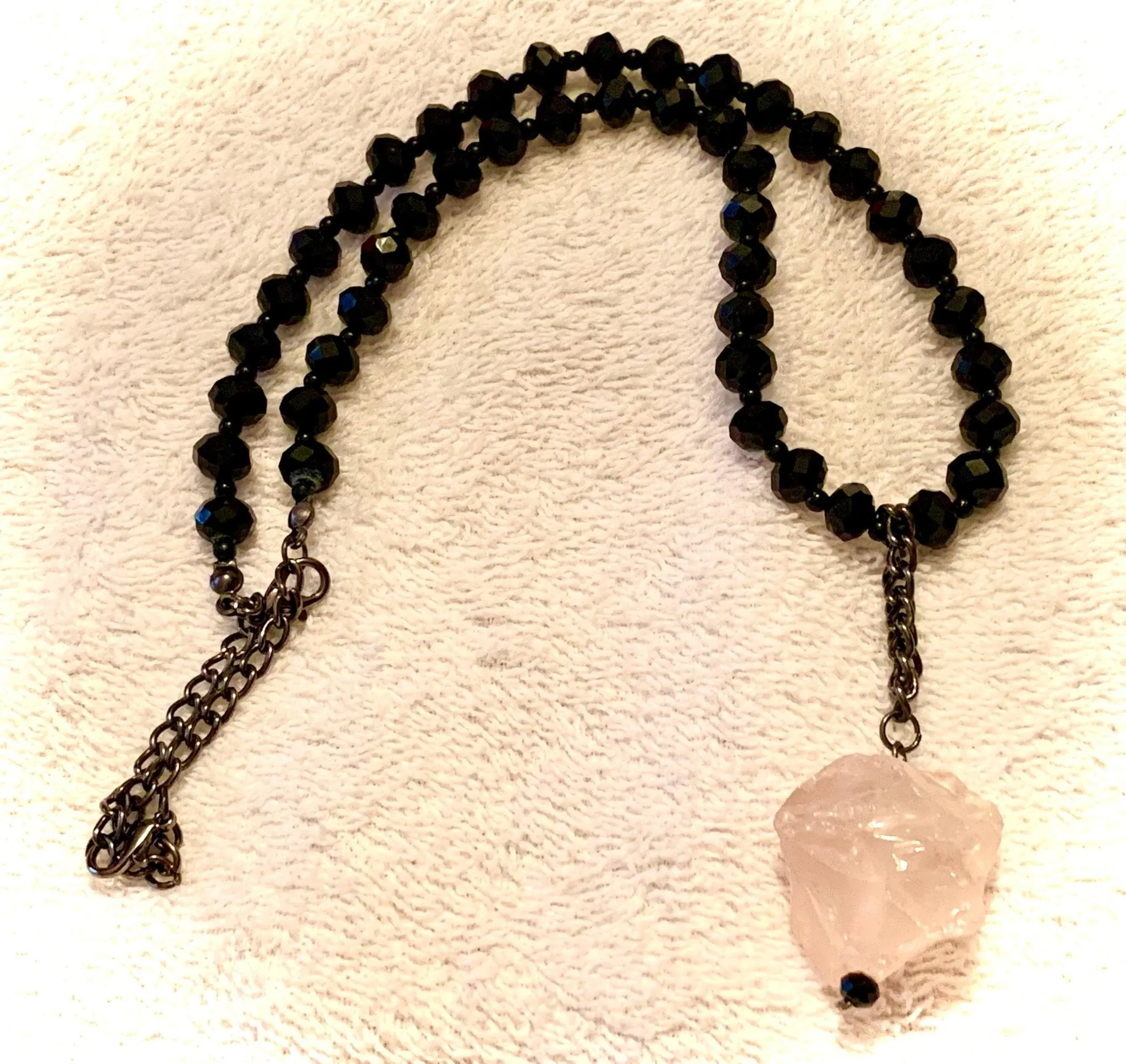 Vida Handmade Beaded Necklace/Choker with a Chunky Genuine Rose Quartz Pendant