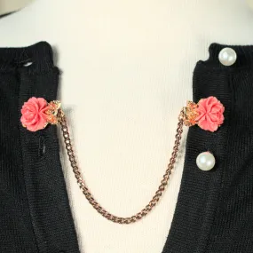 Vintage Coral Rose Sweater Clips