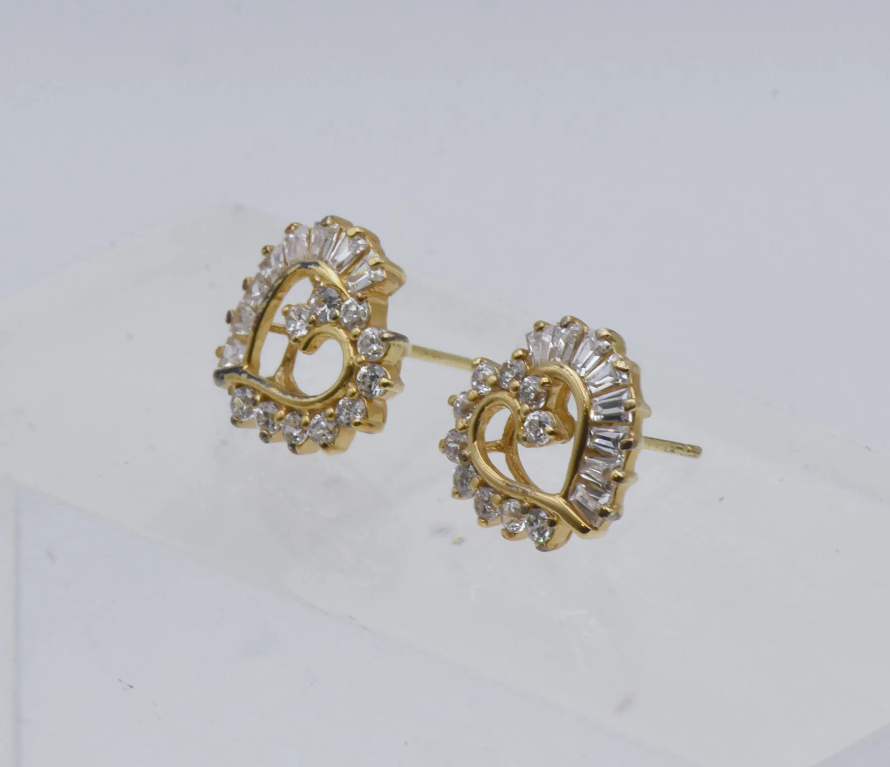 Vintage Cubic Zirconia Vermeil Heart Stud Earrings