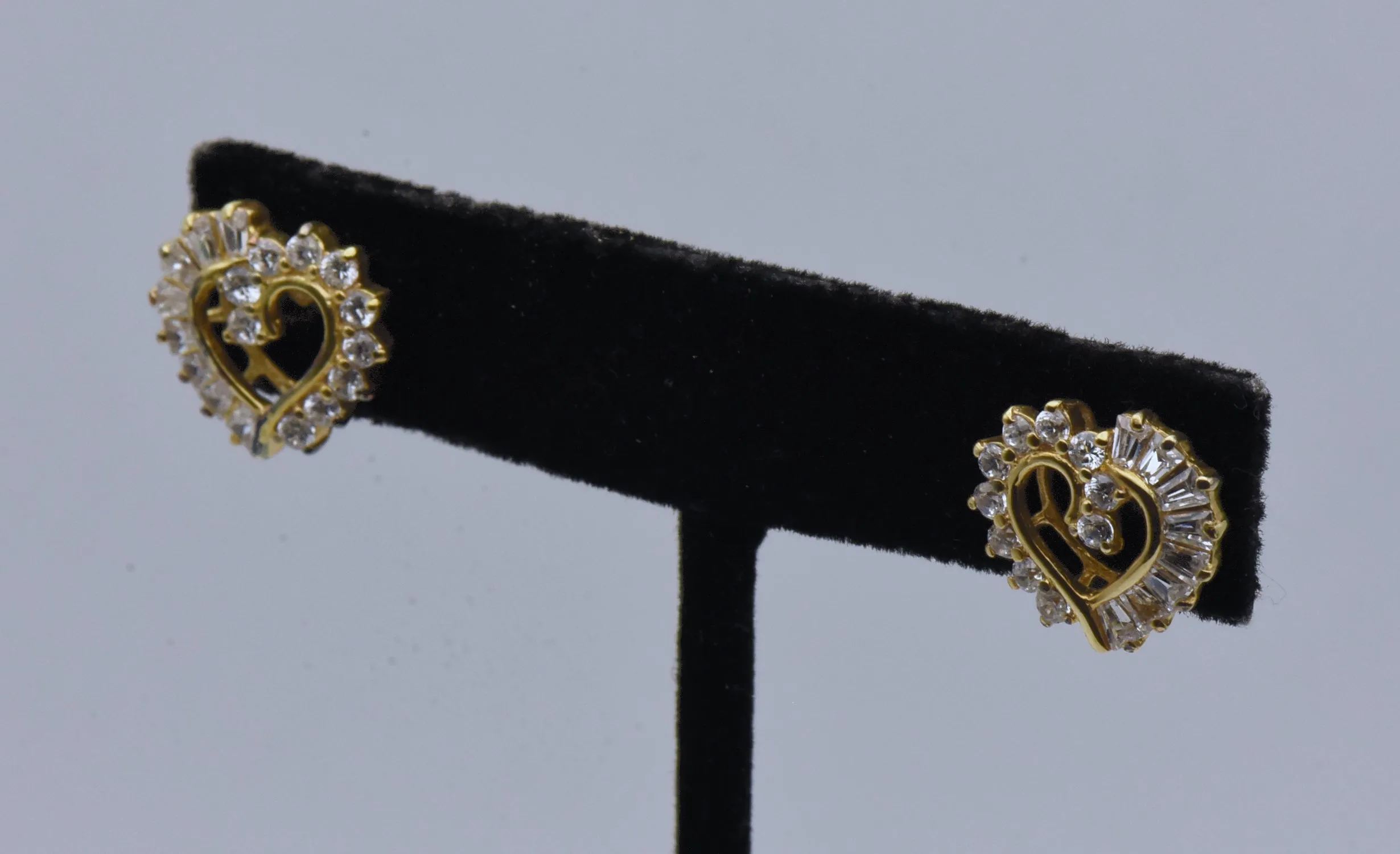 Vintage Cubic Zirconia Vermeil Heart Stud Earrings