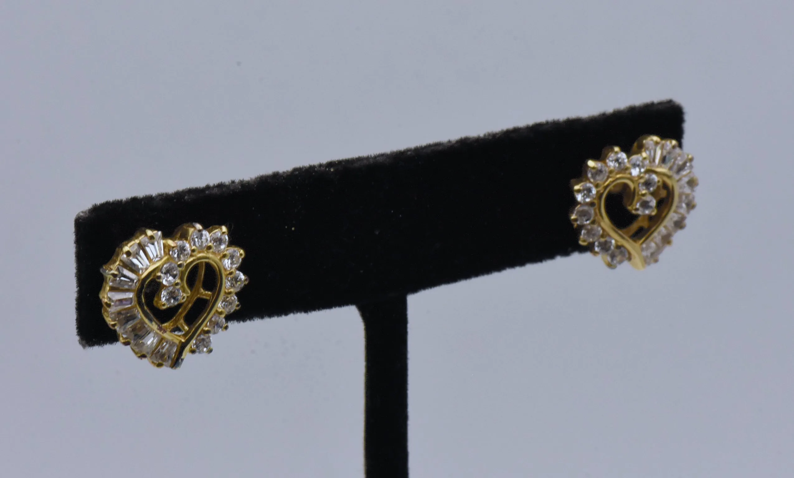 Vintage Cubic Zirconia Vermeil Heart Stud Earrings