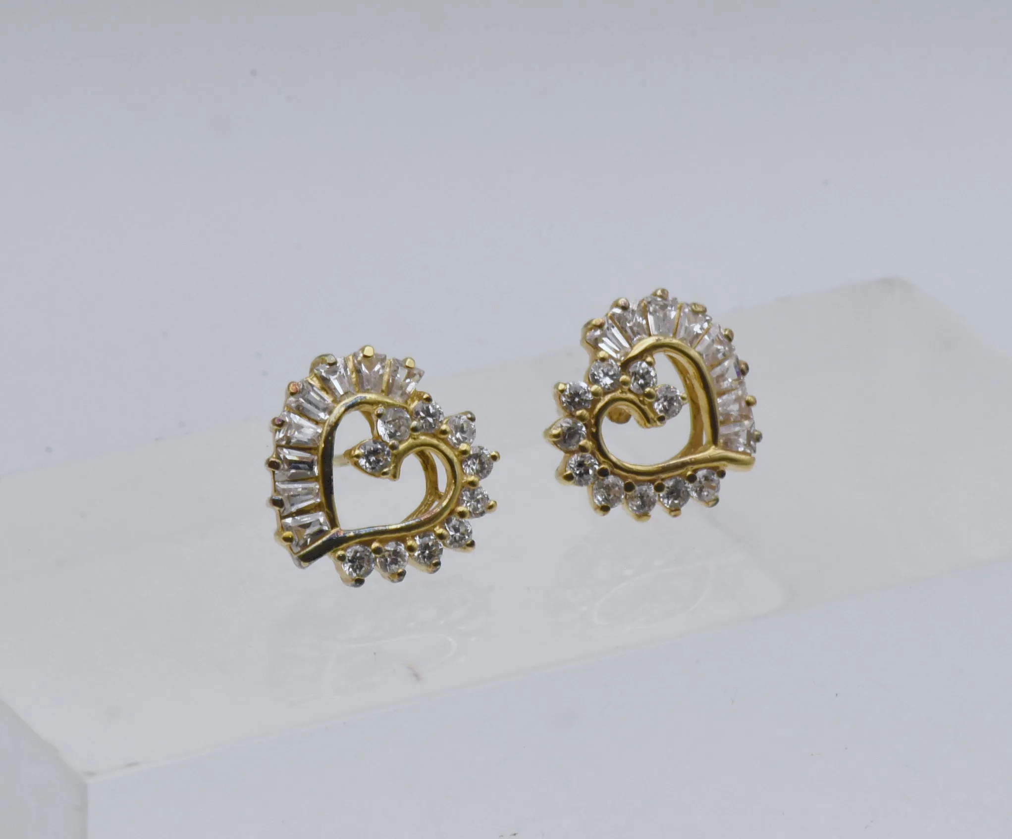 Vintage Cubic Zirconia Vermeil Heart Stud Earrings