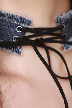 Vintage Denim Frayed Corset Choker