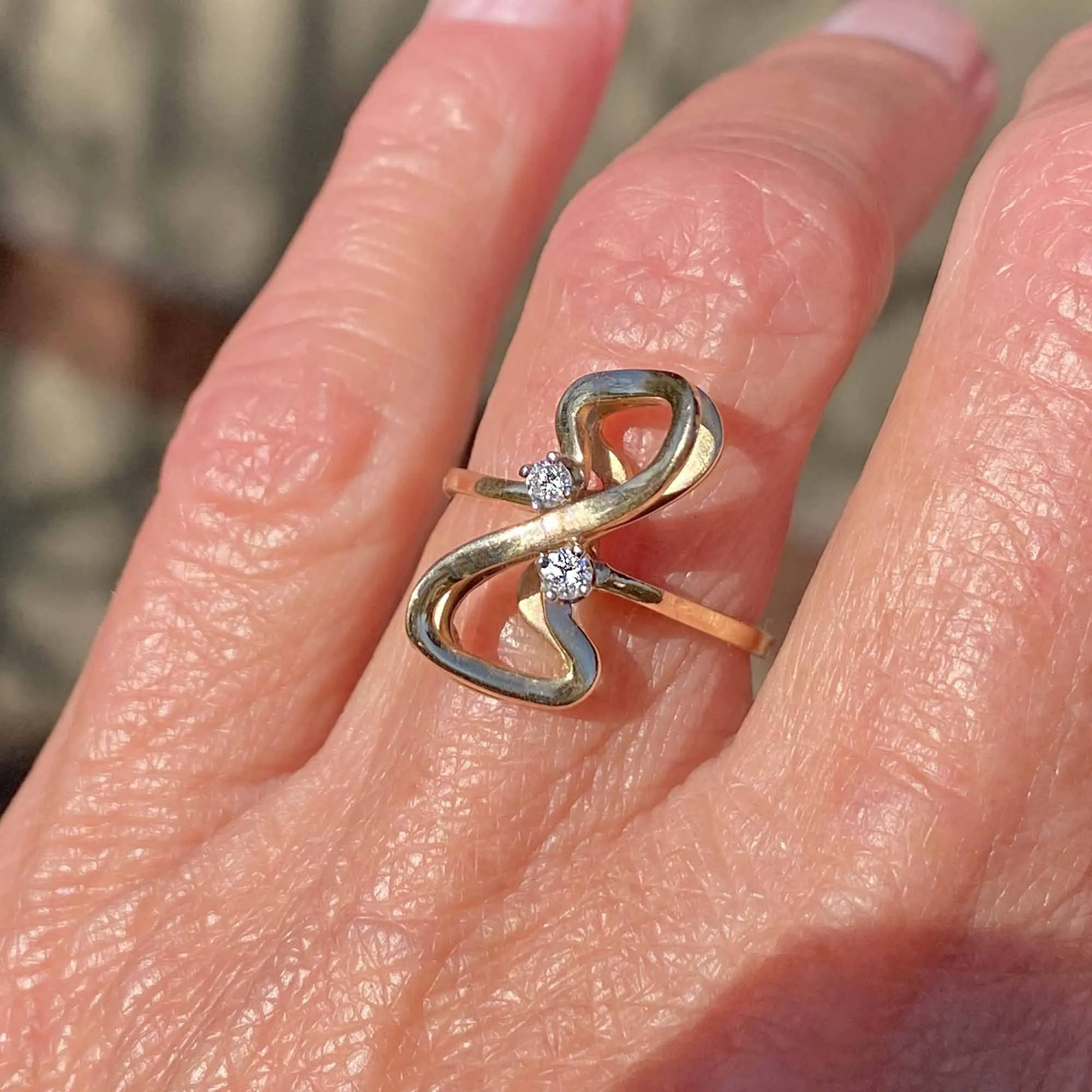 Vintage Double Infinity Figure Eight Diamond Ring in 14K Gold
