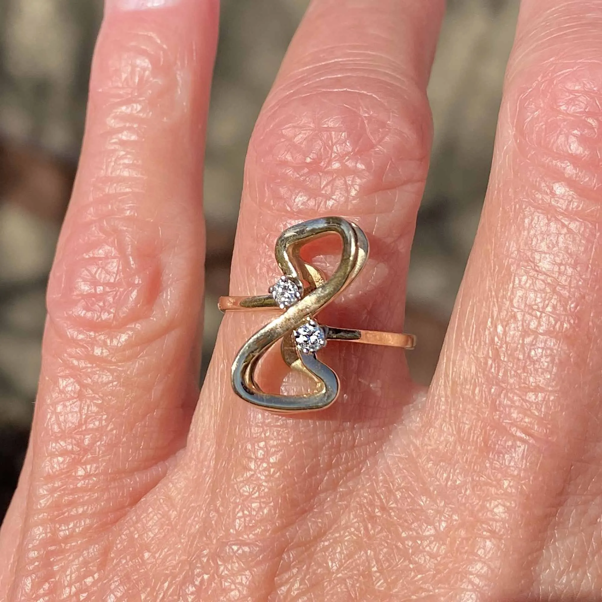 Vintage Double Infinity Figure Eight Diamond Ring in 14K Gold