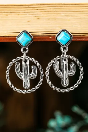 Vintage Geometric Oval Cutout Cactus Turquoise Earrings