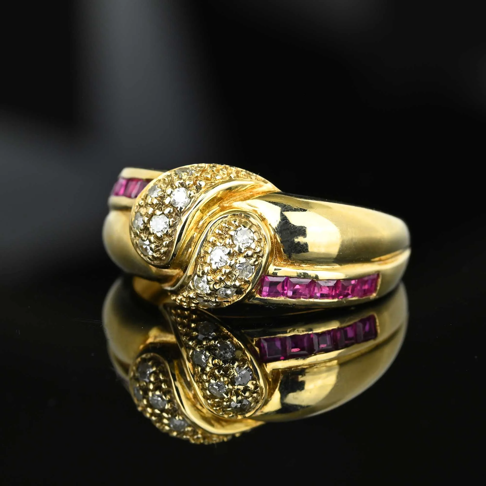 Vintage Gold Diamond Ruby Double Snake Ring