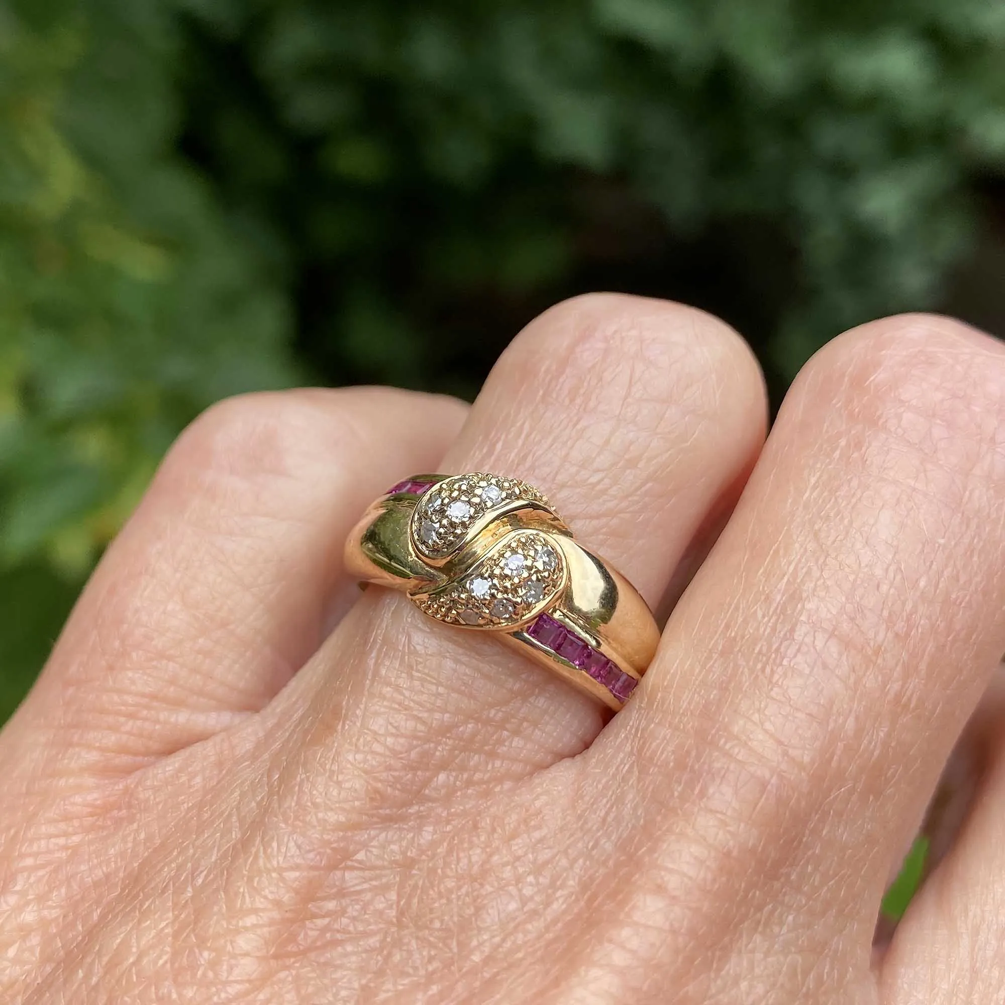 Vintage Gold Diamond Ruby Double Snake Ring