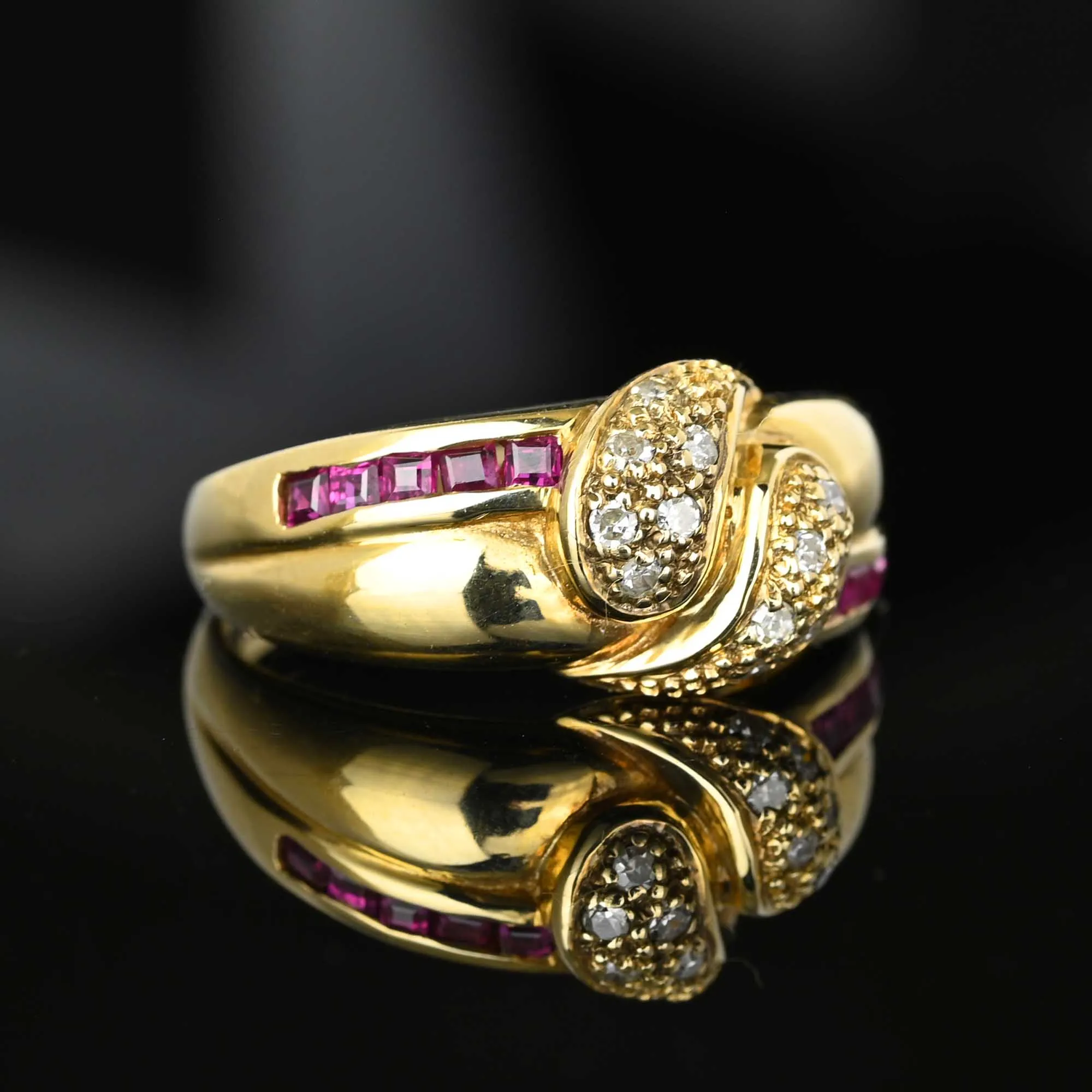 Vintage Gold Diamond Ruby Double Snake Ring