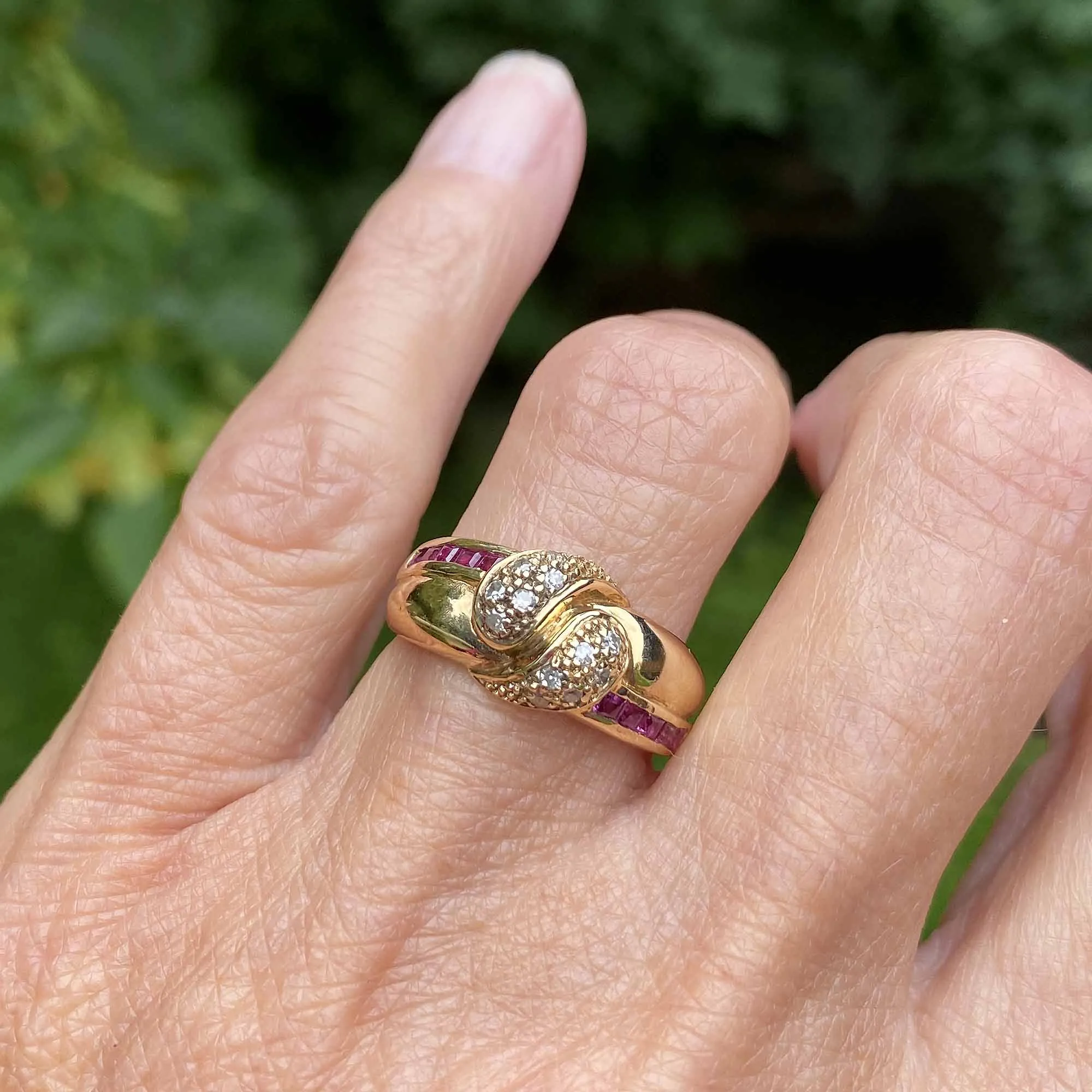 Vintage Gold Diamond Ruby Double Snake Ring
