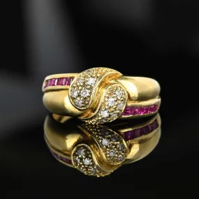 Vintage Gold Diamond Ruby Double Snake Ring
