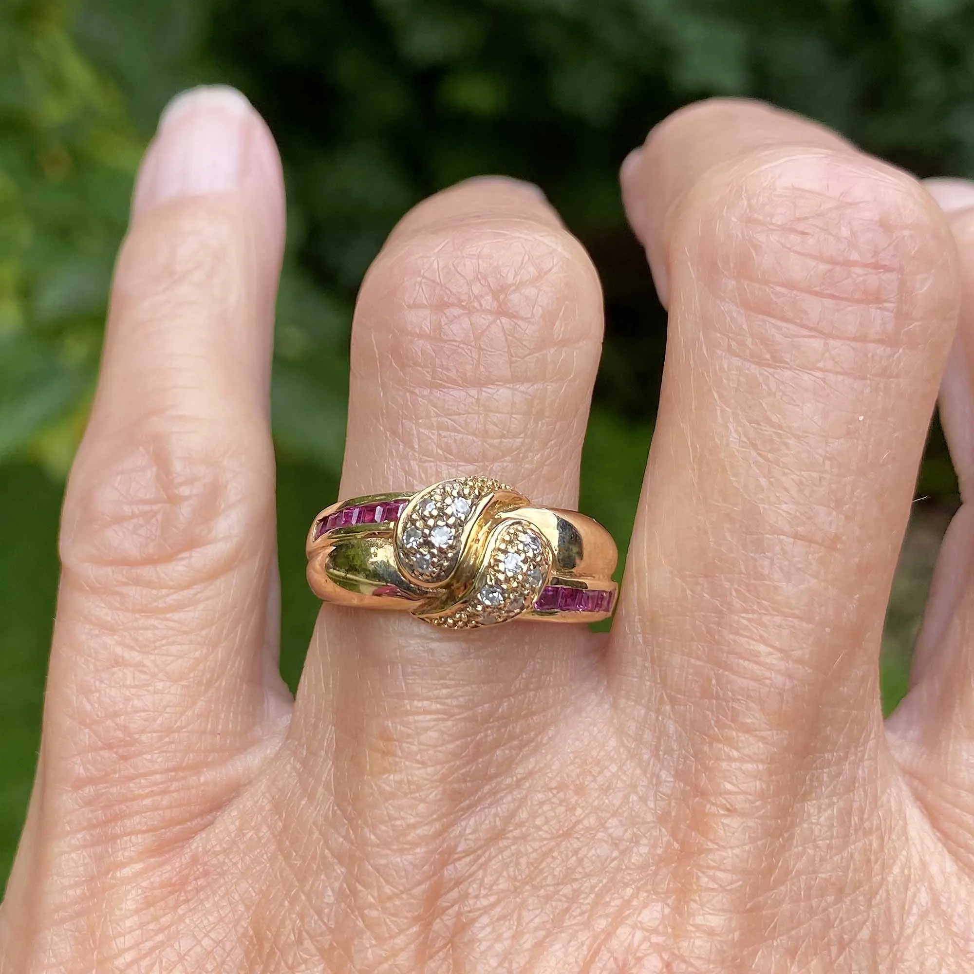Vintage Gold Diamond Ruby Double Snake Ring