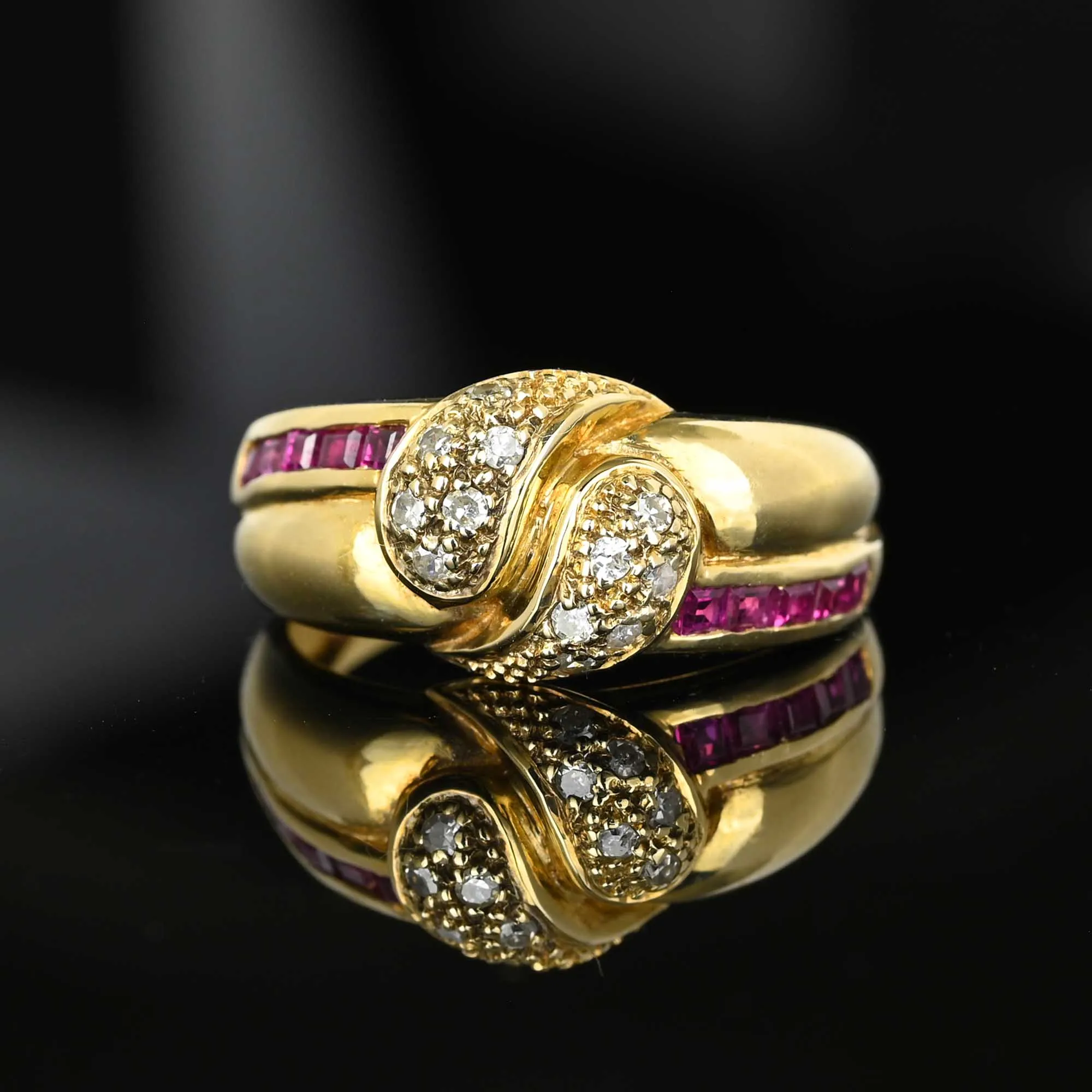Vintage Gold Diamond Ruby Double Snake Ring