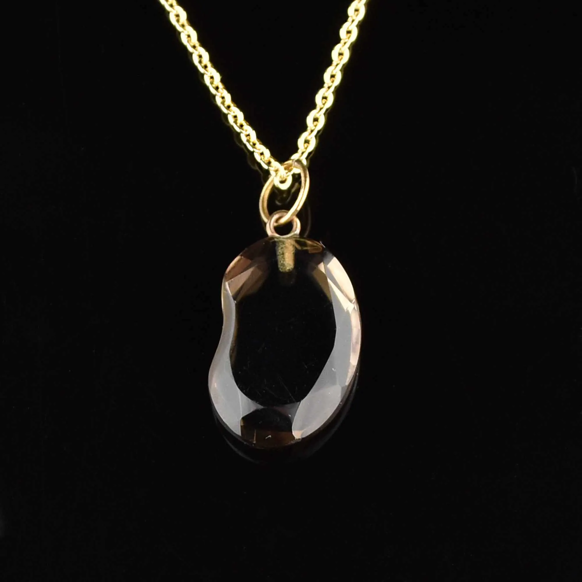 Vintage Gold Smokey Quartz Bean Pendant Necklace
