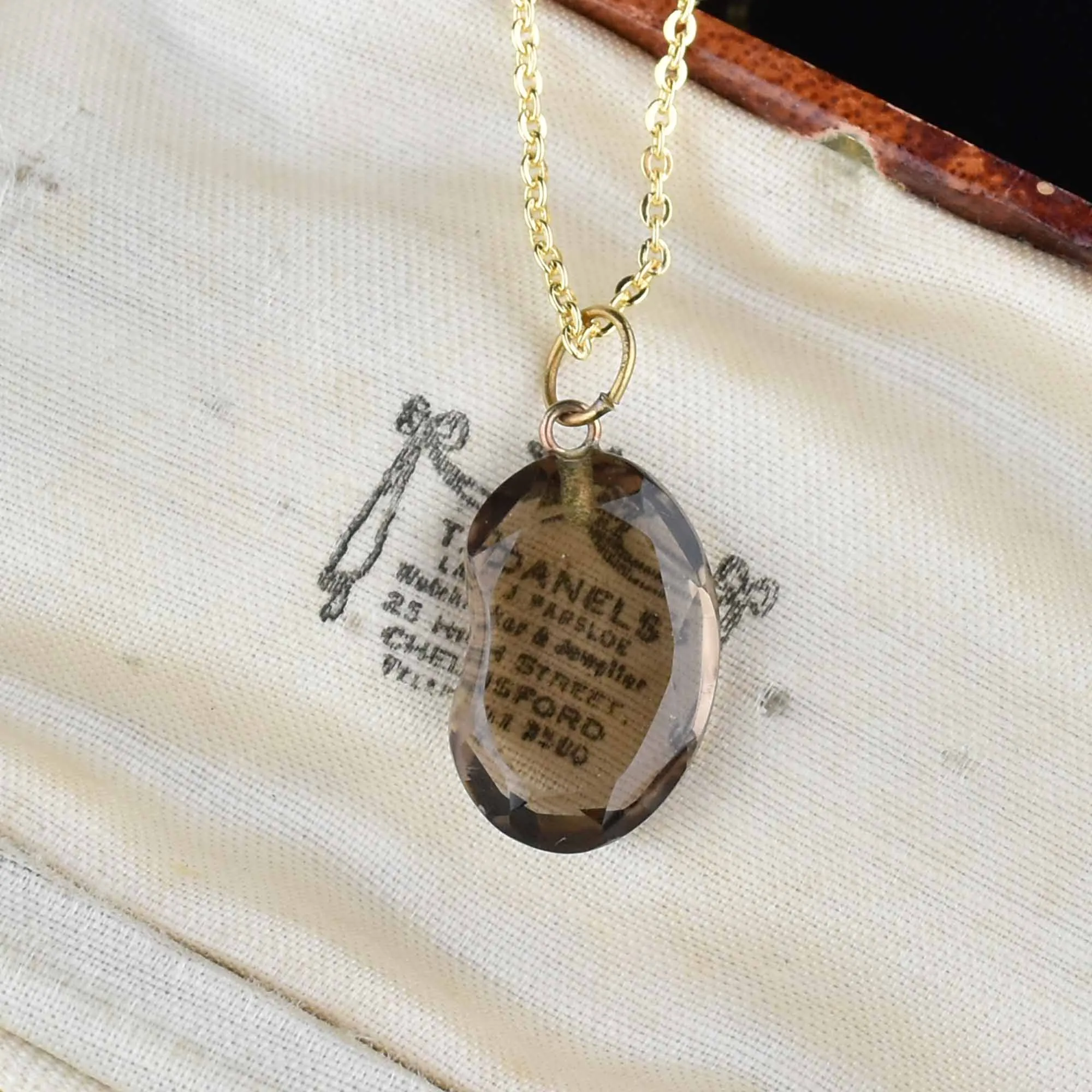 Vintage Gold Smokey Quartz Bean Pendant Necklace