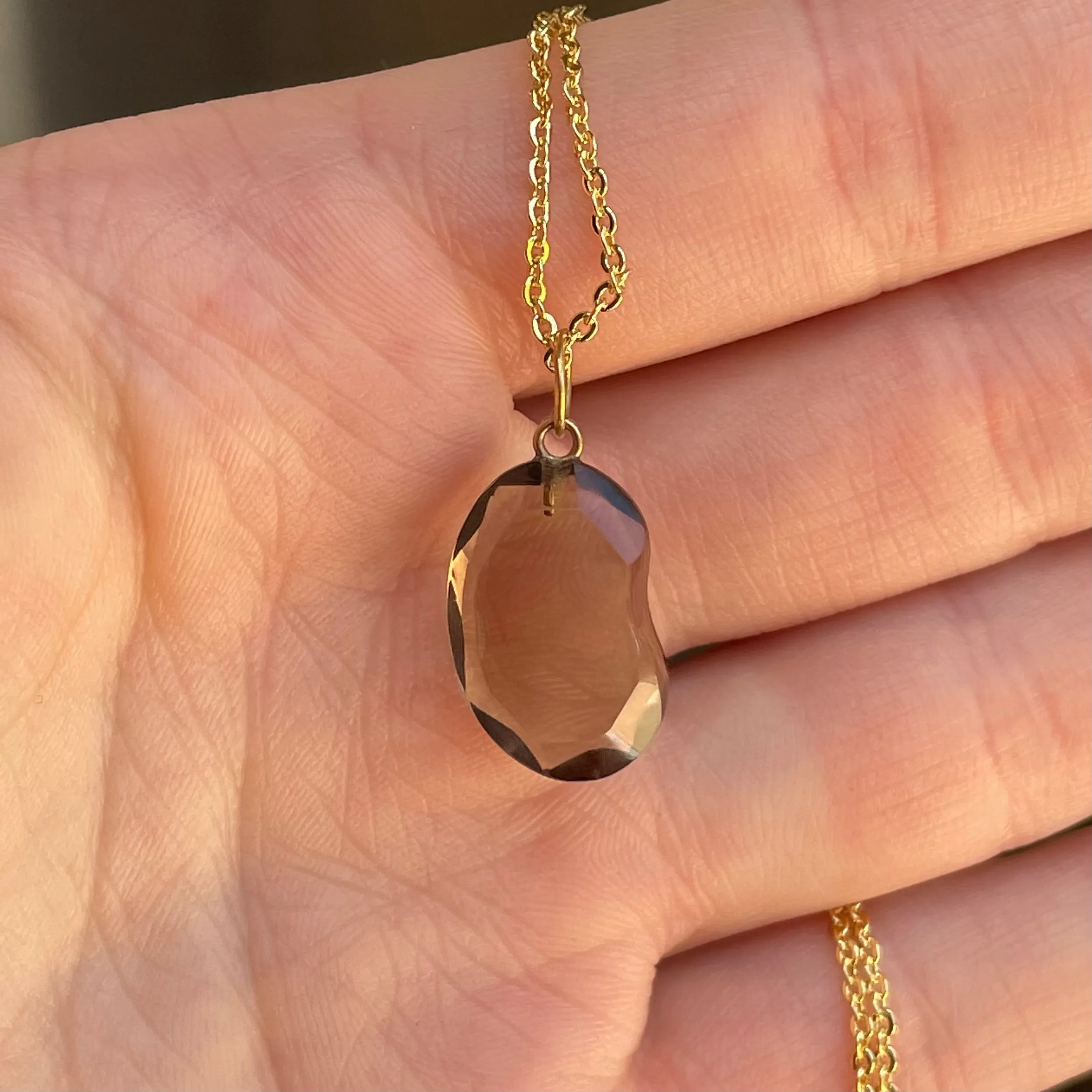 Vintage Gold Smokey Quartz Bean Pendant Necklace
