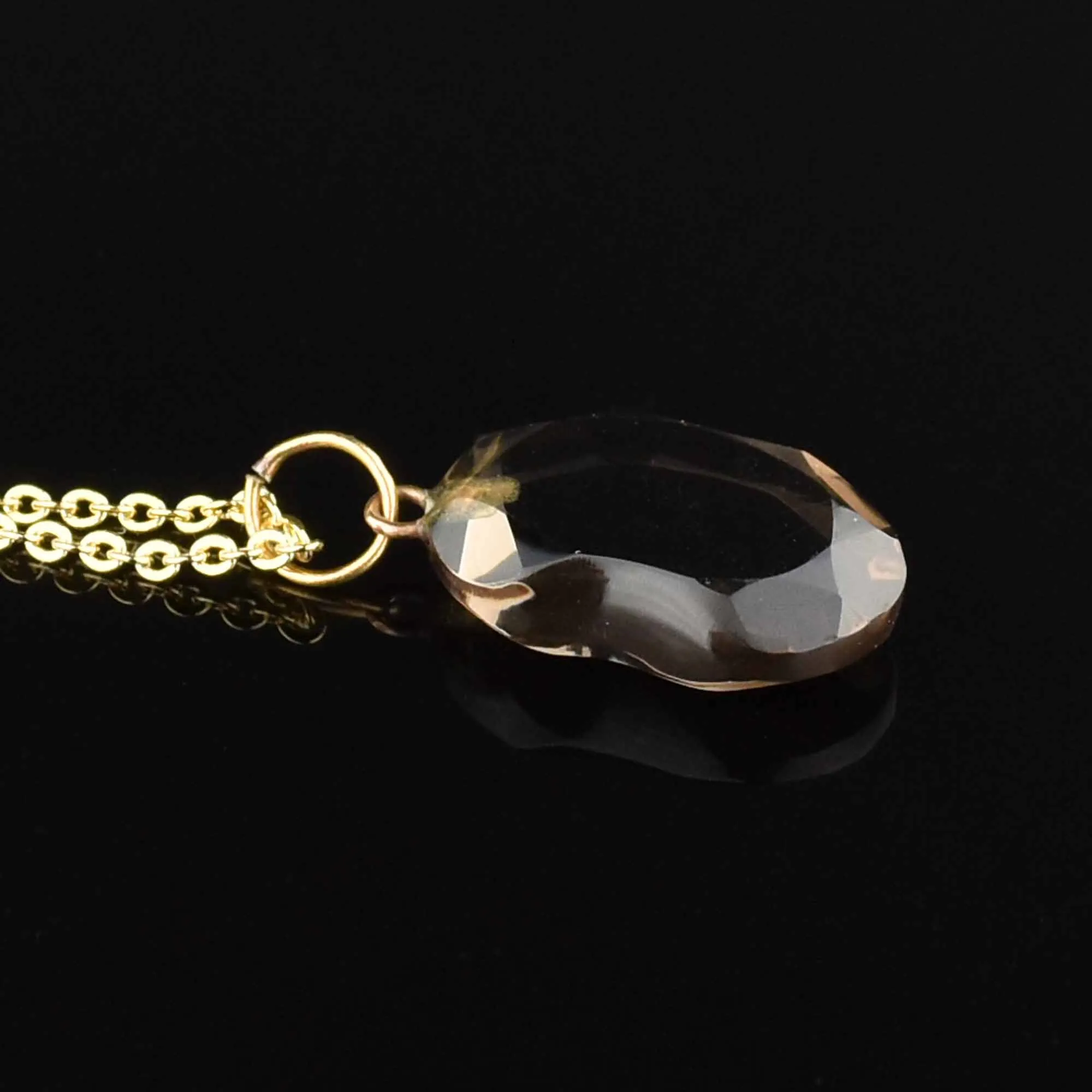 Vintage Gold Smokey Quartz Bean Pendant Necklace