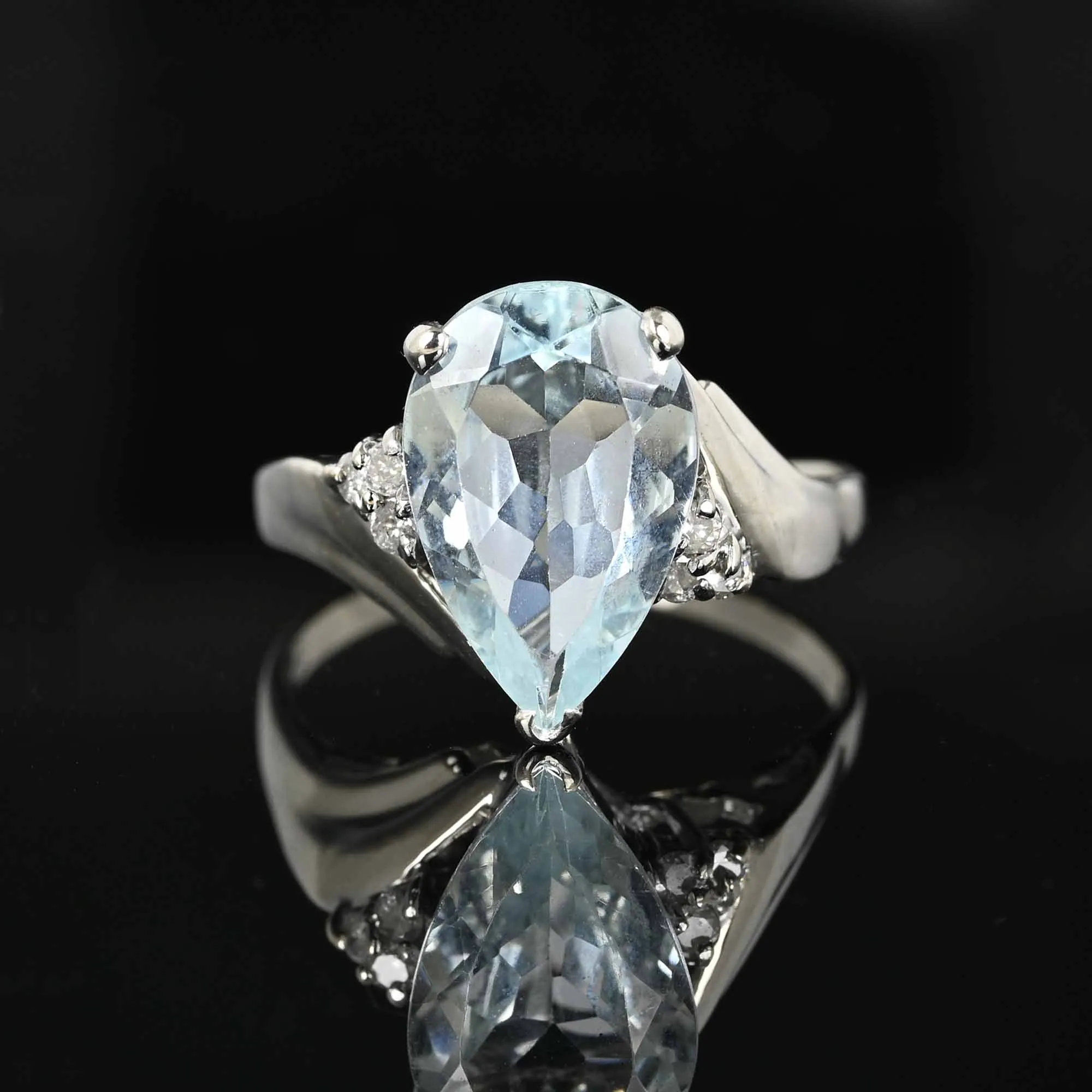 Vintage Pear Cut Aquamarine Diamond Cocktail Ring