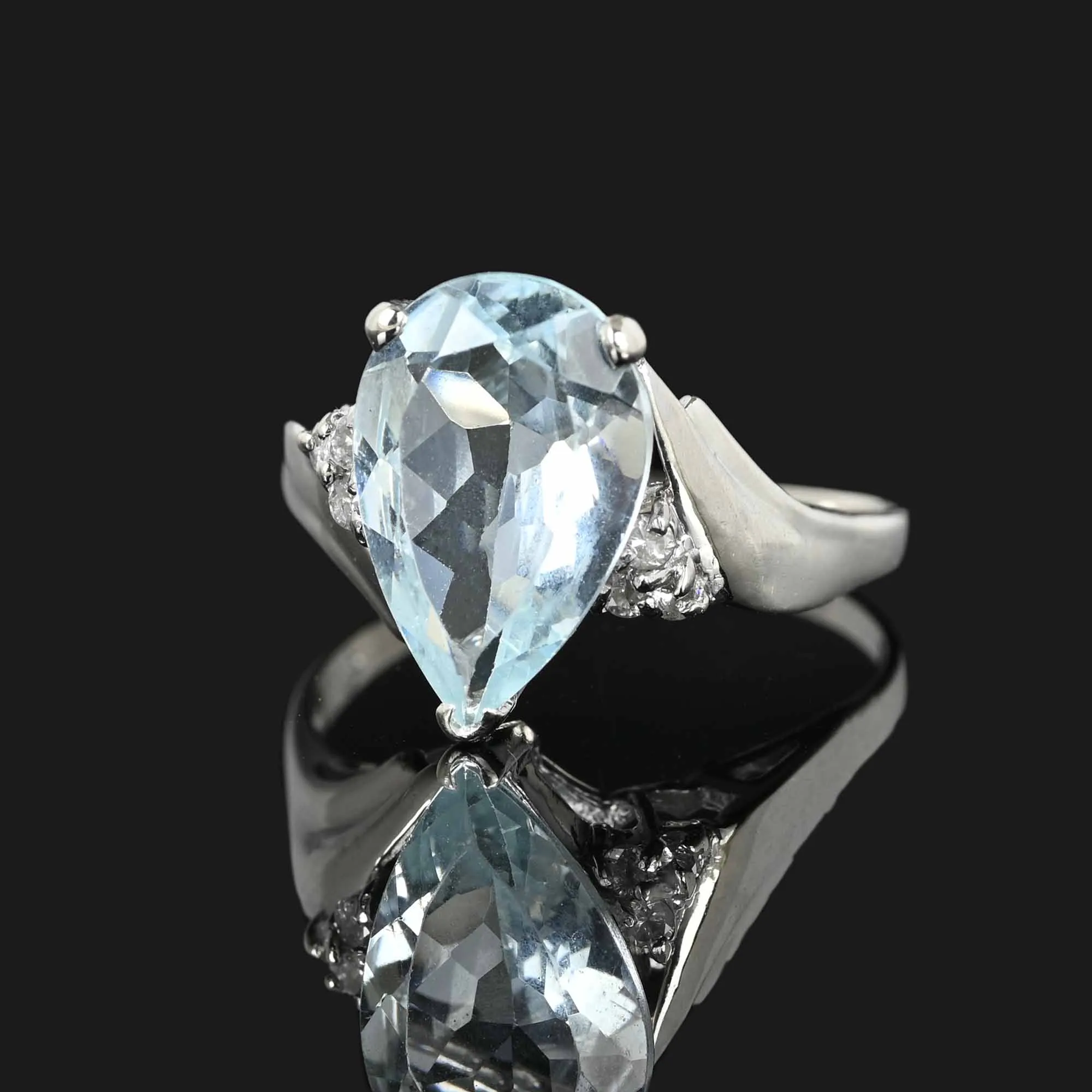 Vintage Pear Cut Aquamarine Diamond Cocktail Ring