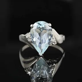 Vintage Pear Cut Aquamarine Diamond Cocktail Ring