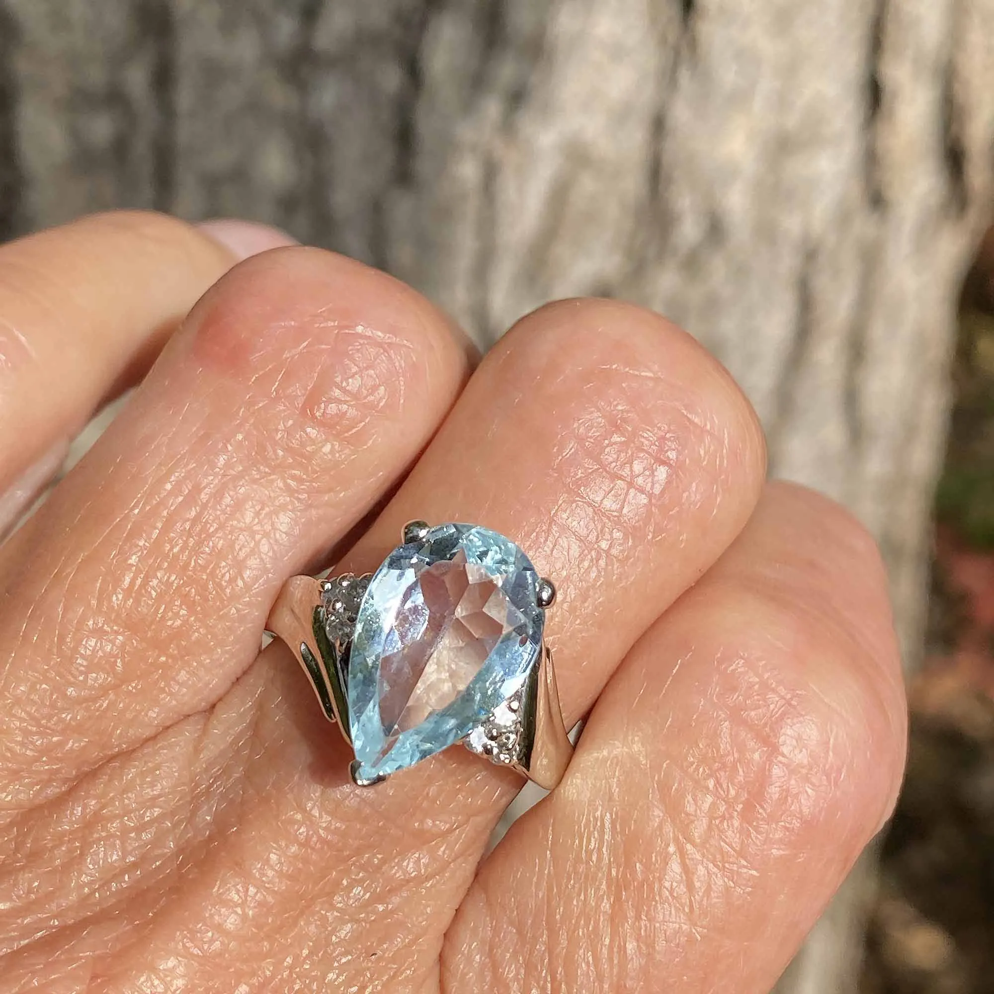 Vintage Pear Cut Aquamarine Diamond Cocktail Ring