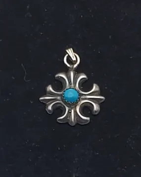 Vintage Sterling Silver Turquoise Cross Pendant