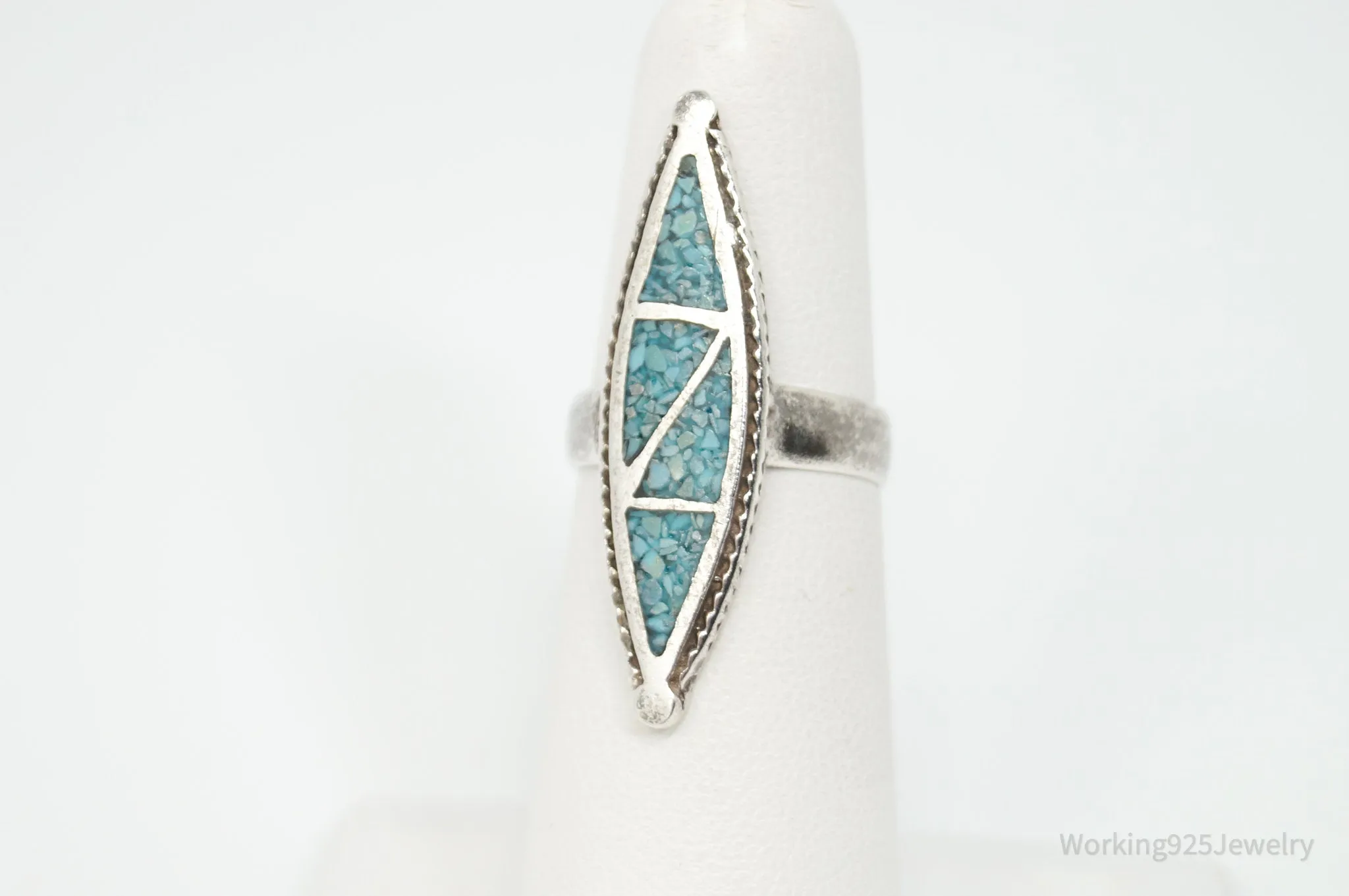 Vtg Native American Crushed Turquoise Unsigned Sterling Silver Ring - Sz 5