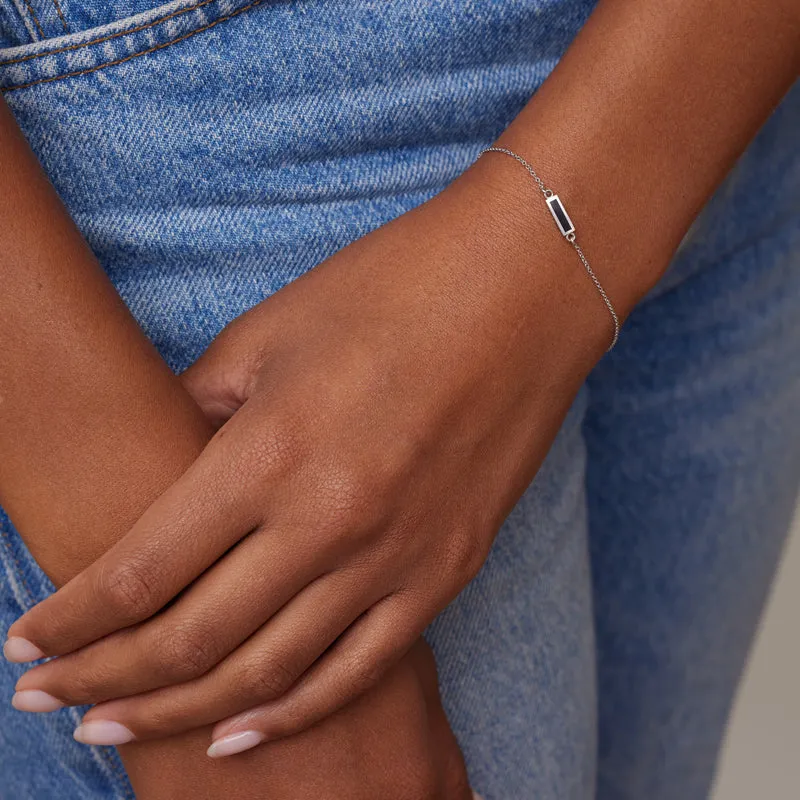 White Gold Onyx Inlay Bar Bracelet