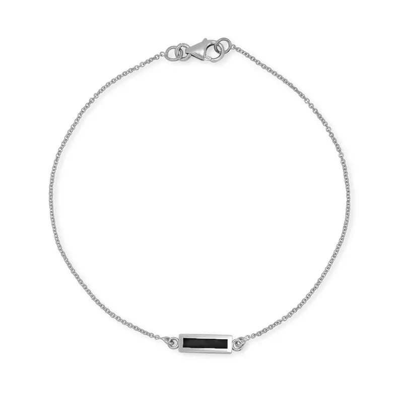 White Gold Onyx Inlay Bar Bracelet