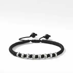 Woven Bracelet in Black Nylon with Black Onyx